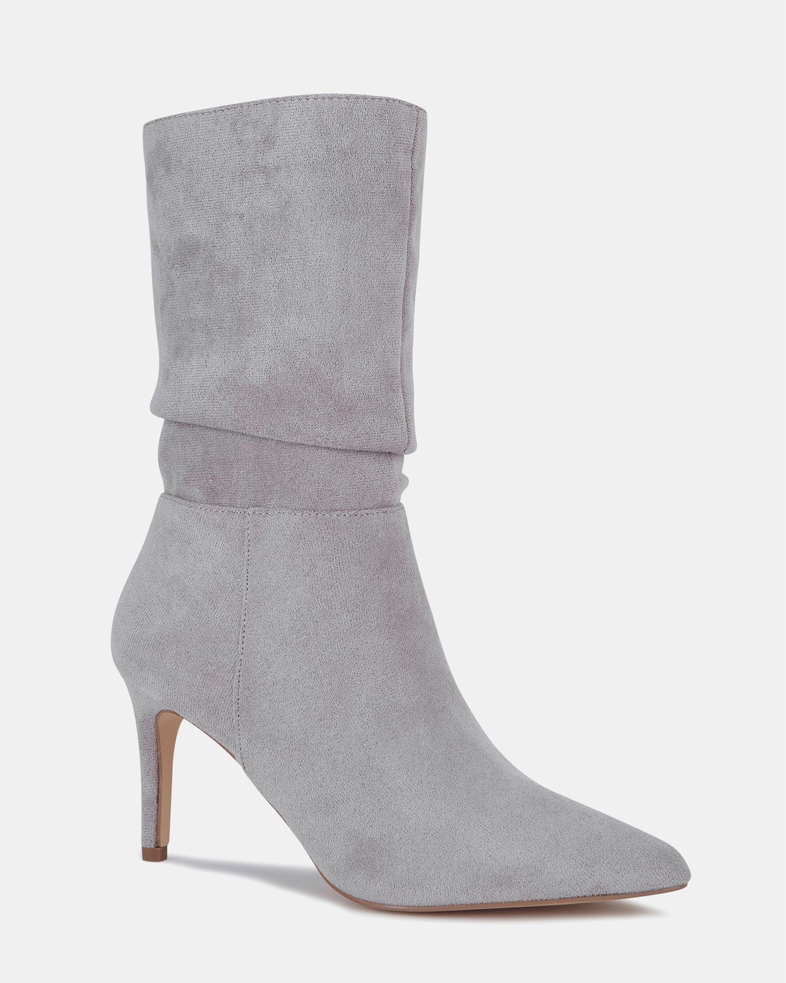 Dekota Grey Mid Heel Point Ruched Ankle Boot