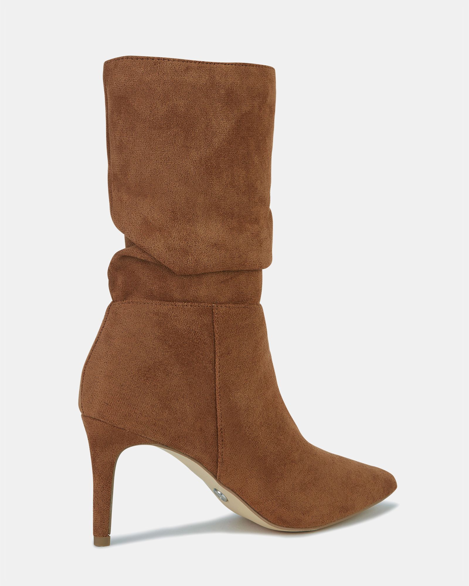 Dekota Tan Wide Fit Mid Heel Point Ruched Ankle Boot