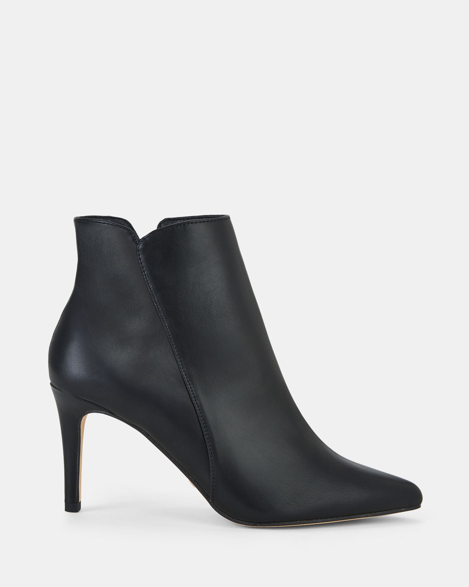 Delmont Black Point Mid Heel Stiletto Ankle Boot