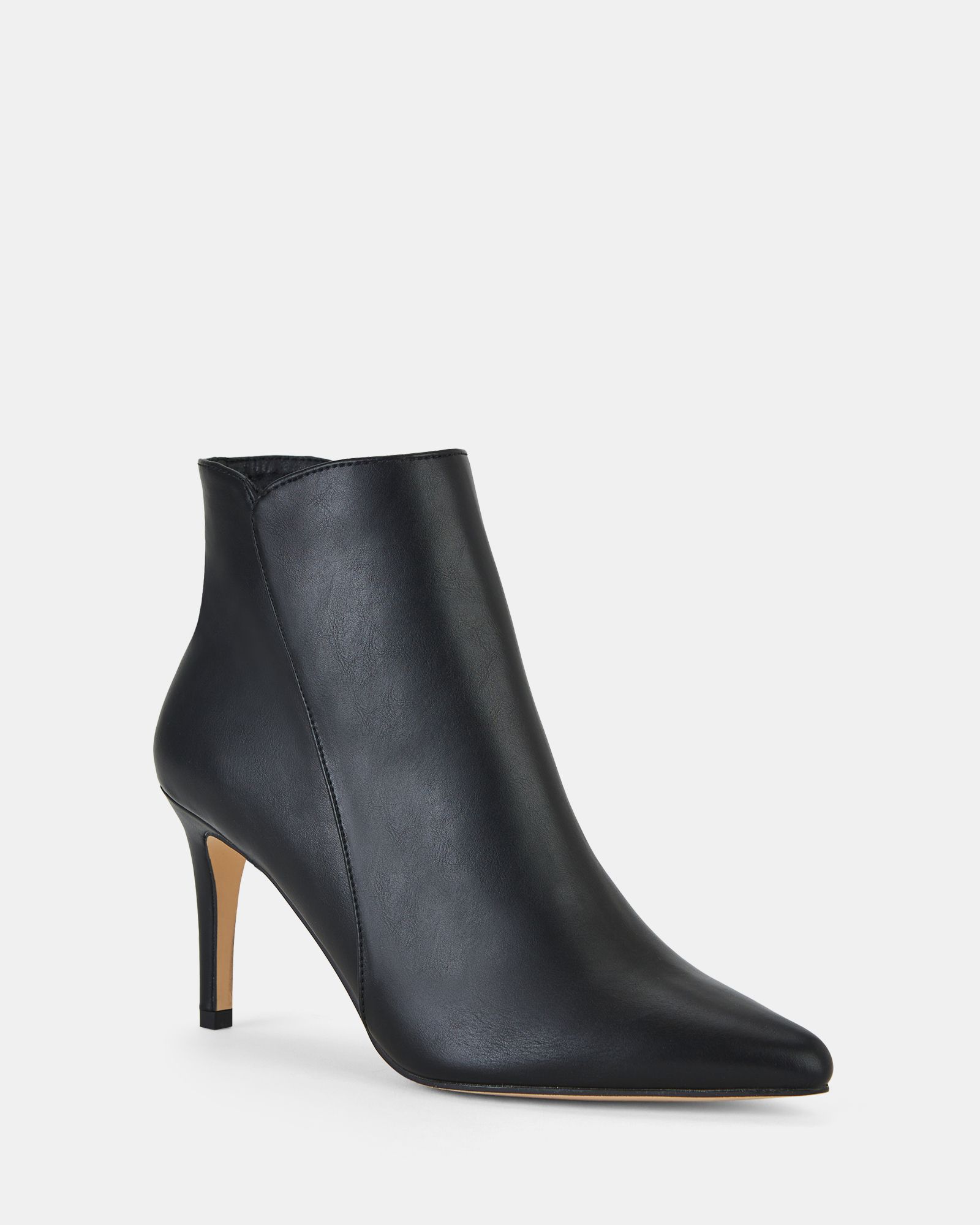 Wide Fit Delmont Black Point Mid Heel Stiletto Ankle Boot