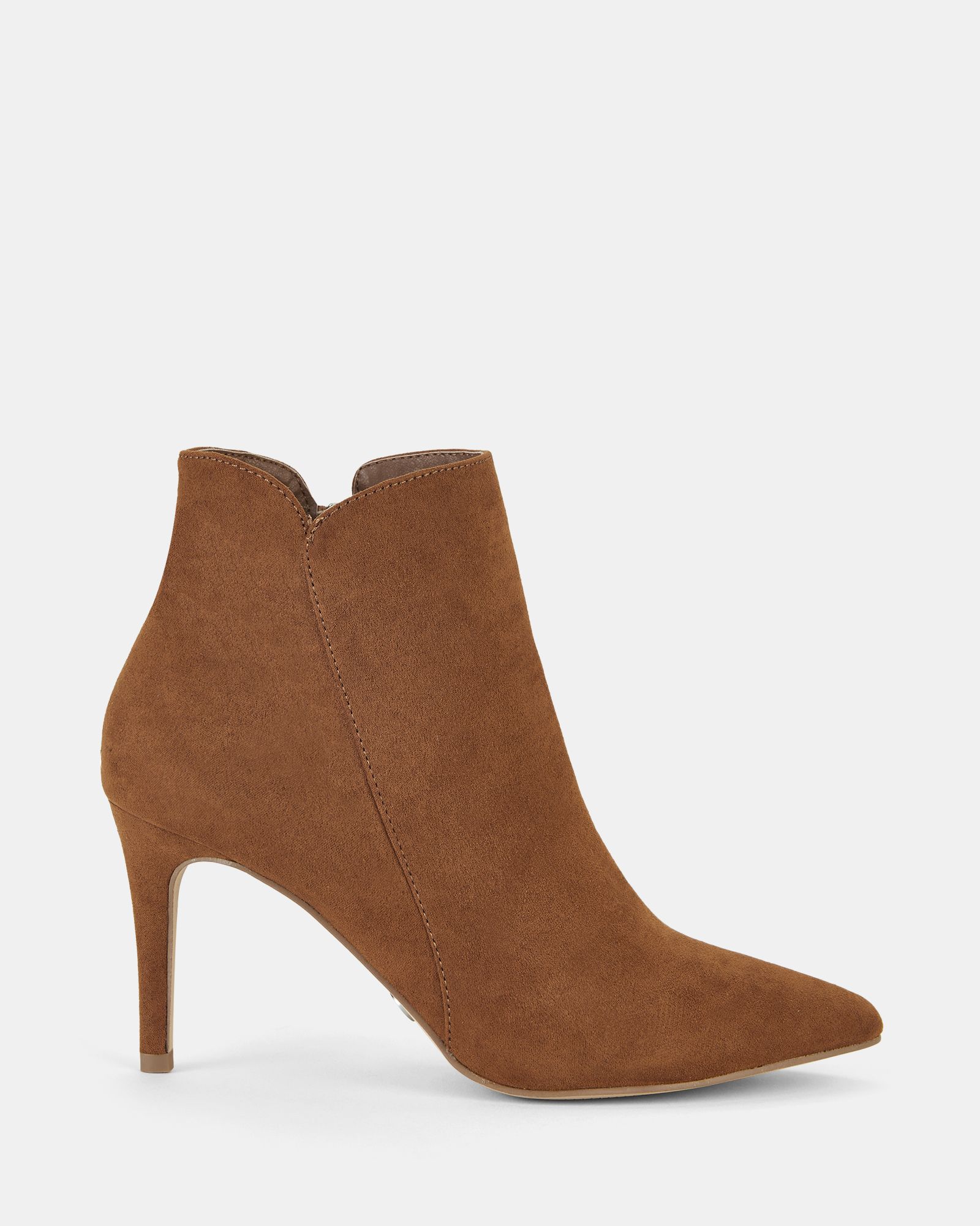 Delmont Tan Point Mid Heel Stiletto Ankle Boot