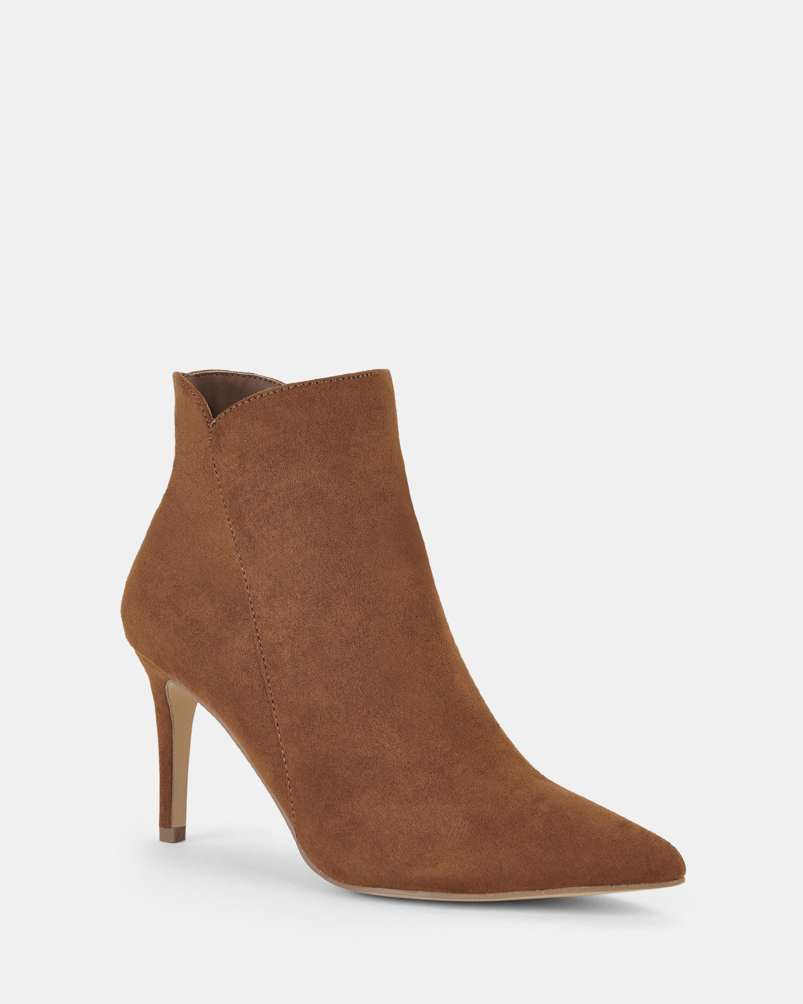 Delmont Tan Point Mid Heel Stiletto Ankle Boot