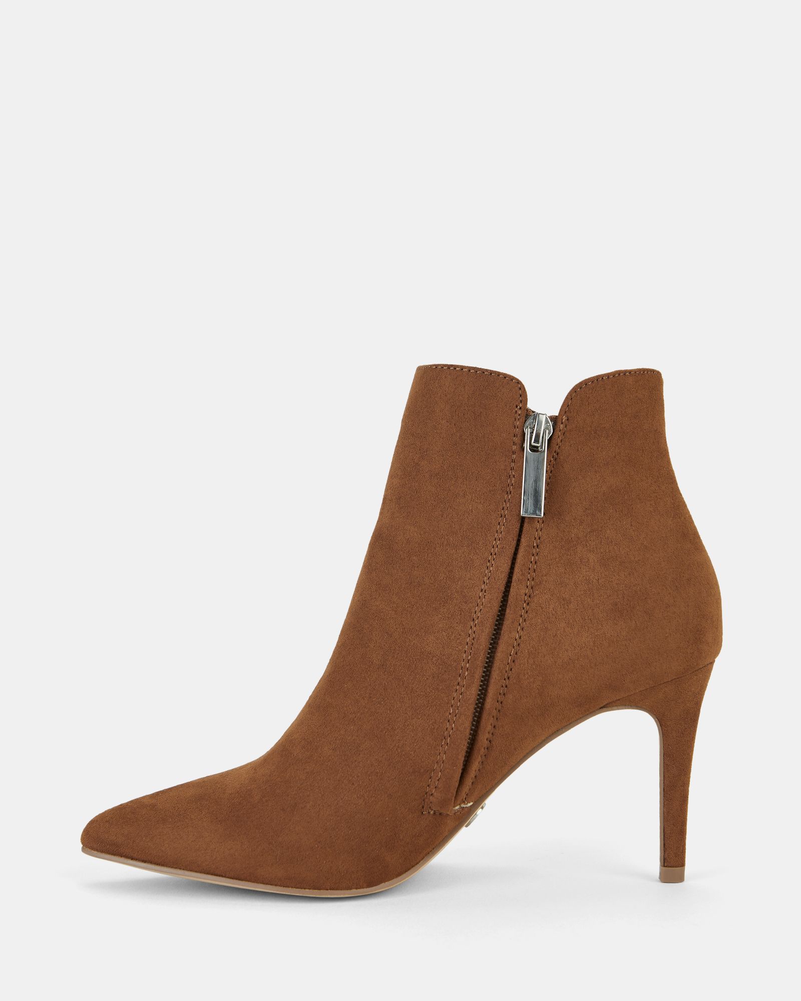 Wide Fit Delmont Tan Point Mid Heel Stiletto Ankle Boot