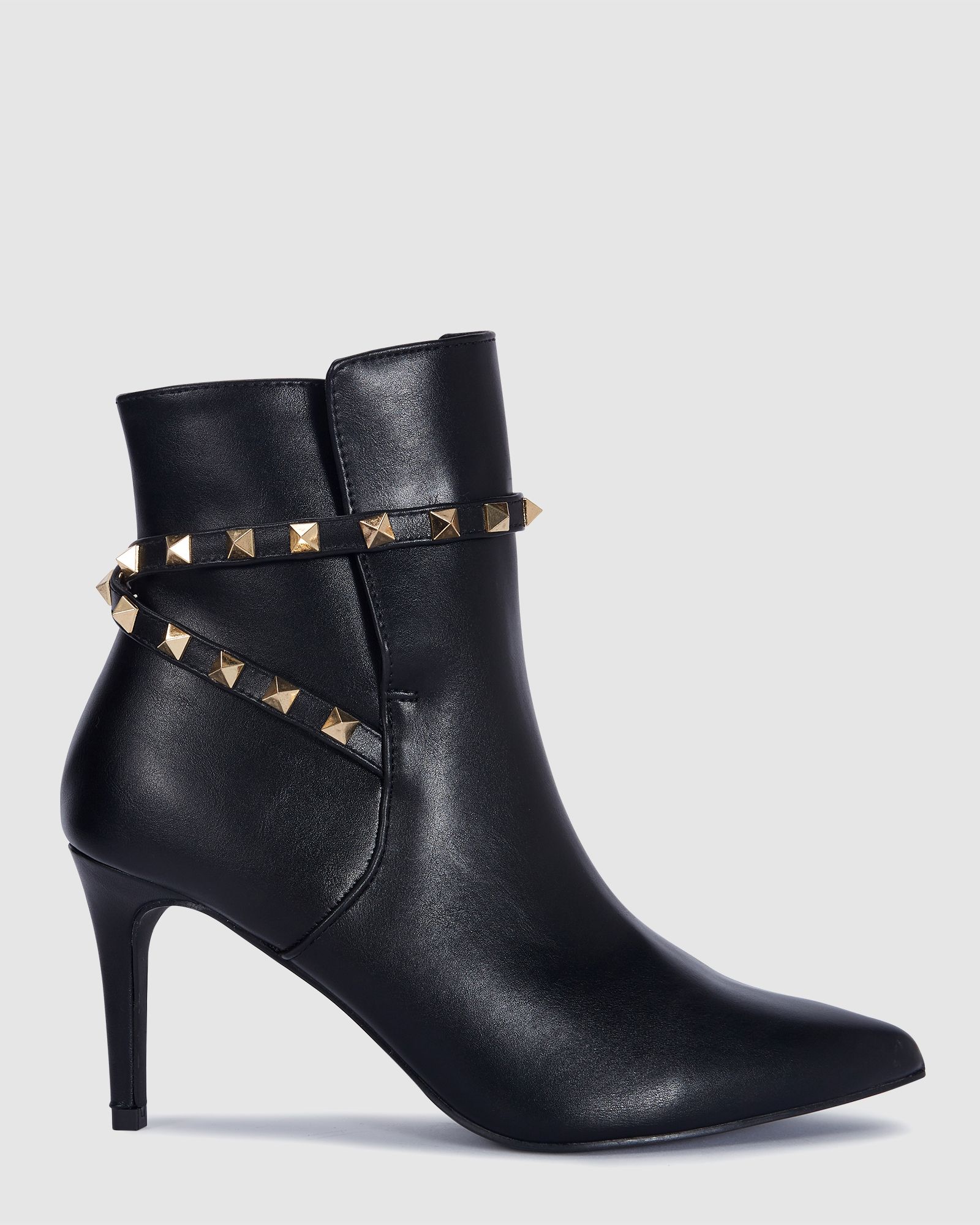 Diego Stud Detail Point Mid Stiletto Heel Ankle Boots