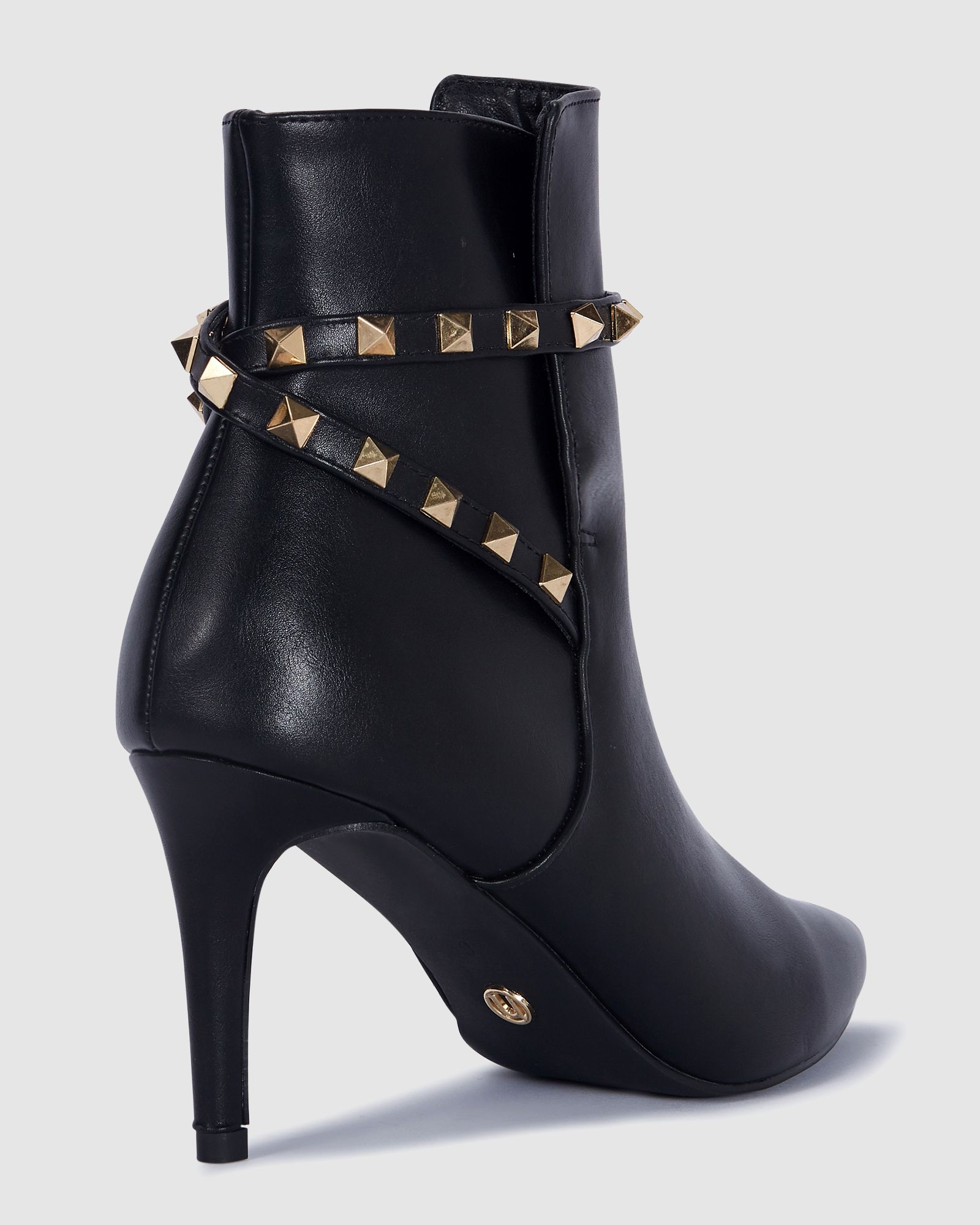 Diego Stud Detail Point Mid Stiletto Heel Ankle Boots