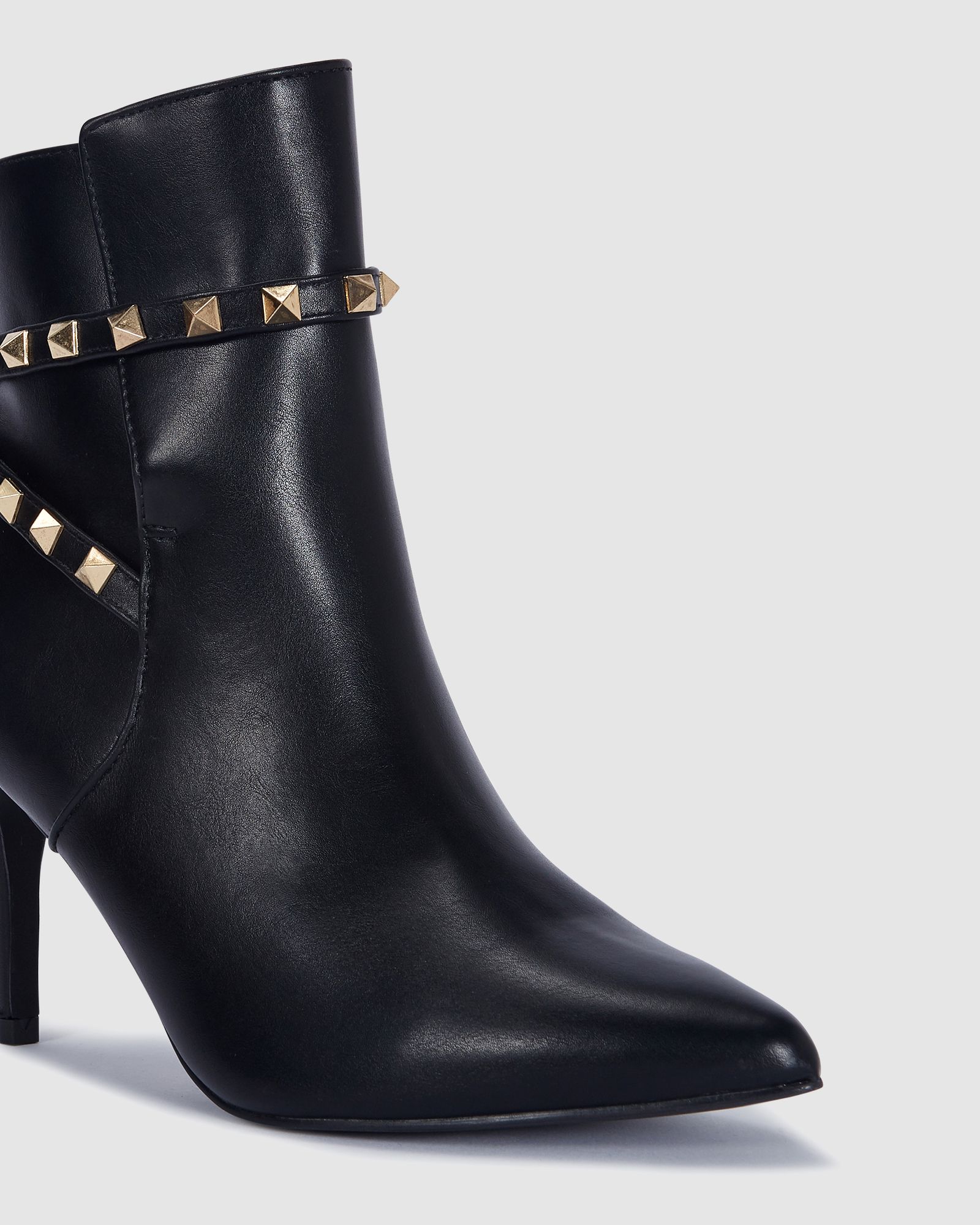 Diego Stud Detail Point Mid Stiletto Heel Ankle Boots