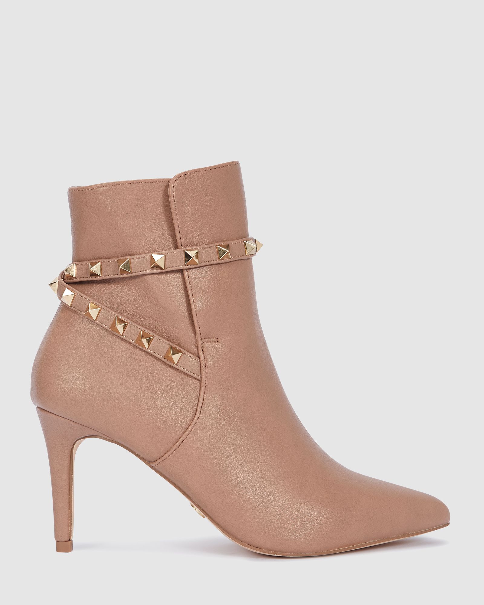 Diego Stud Detail Point Mid Stiletto Heel Ankle Boots
