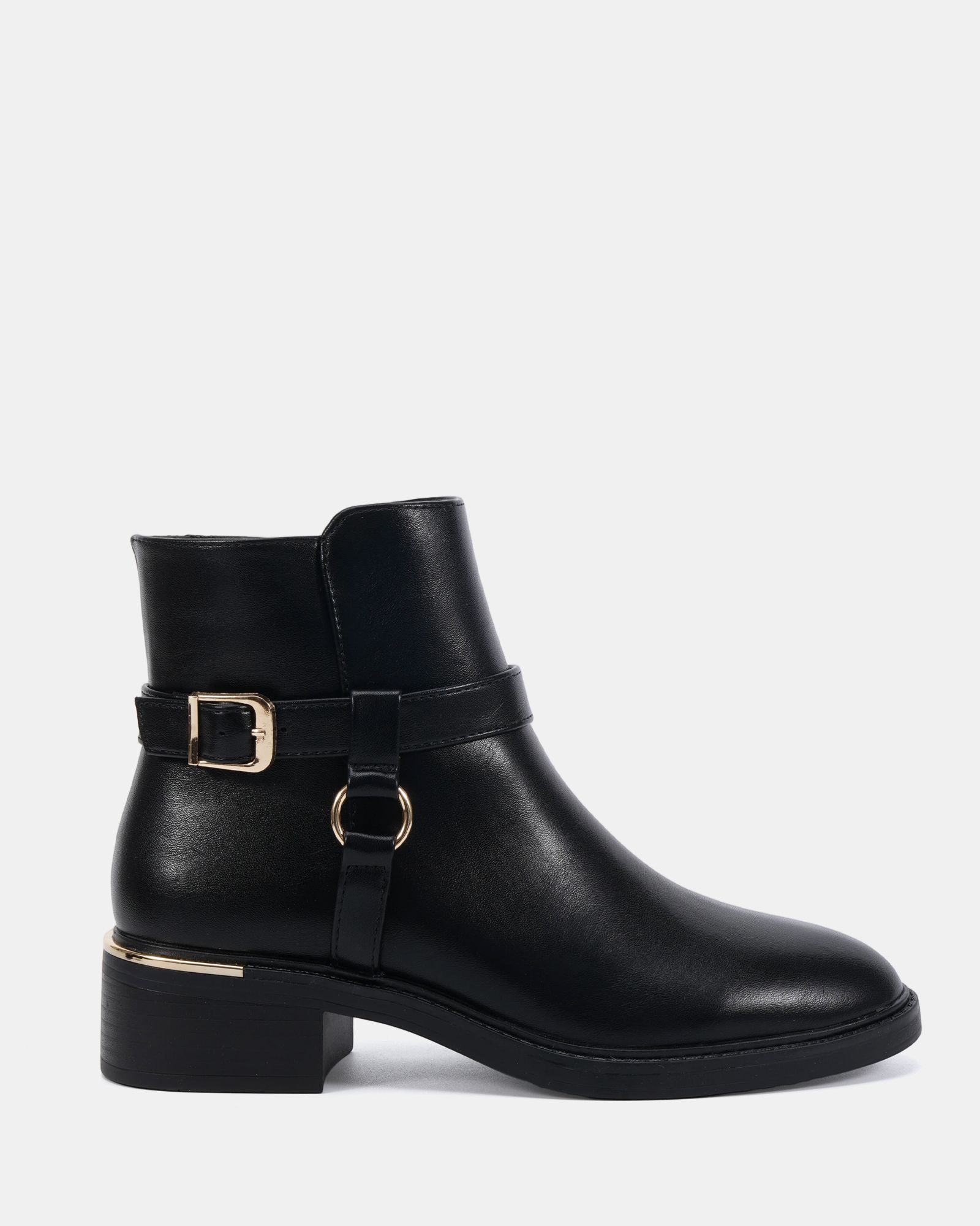 Dora Black Buckle Ring Detail Flat Ankle Boot