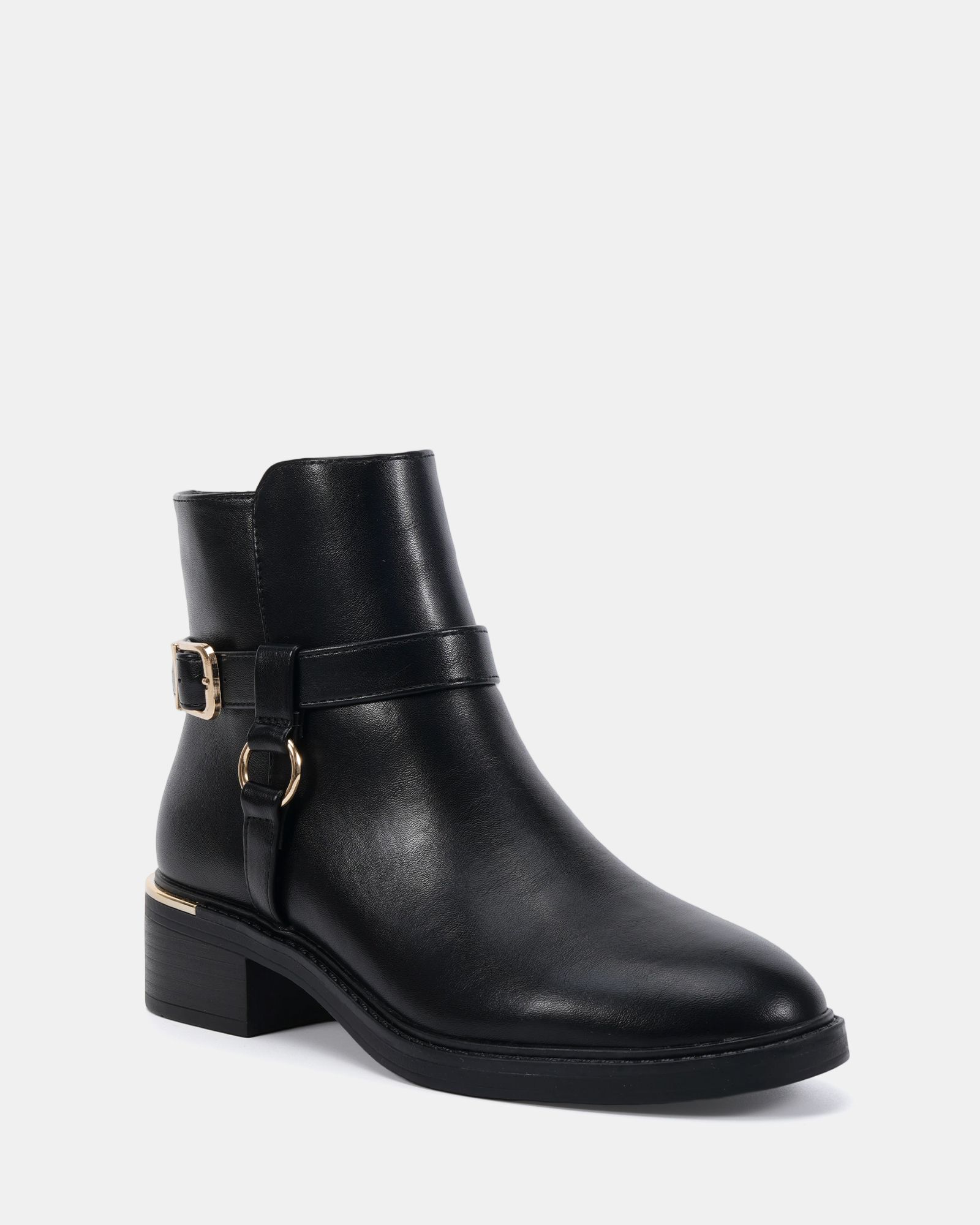 Dora Black Buckle Ring Detail Flat Ankle Boot