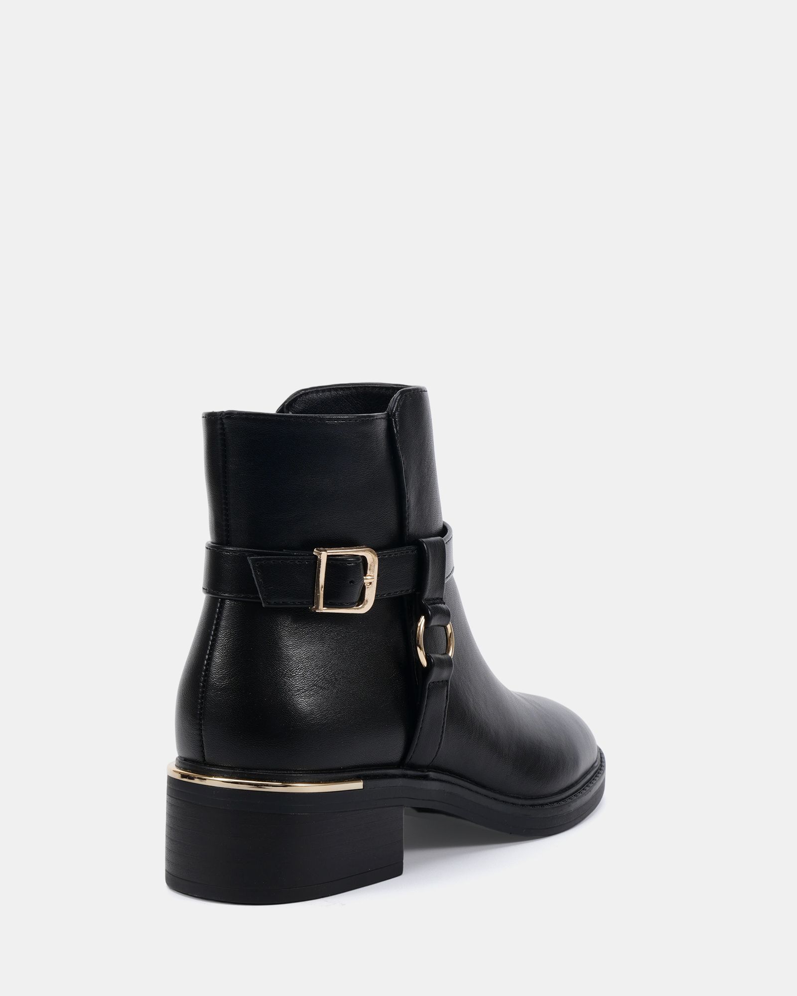 Dora Black Buckle Ring Detail Flat Ankle Boot