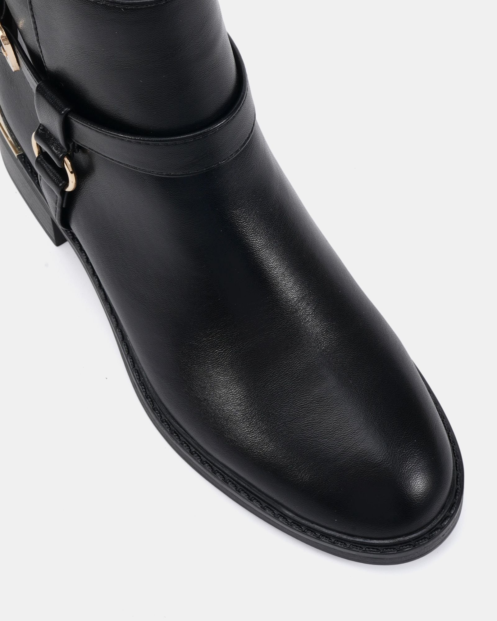 Dora Black Buckle Ring Detail Flat Ankle Boot