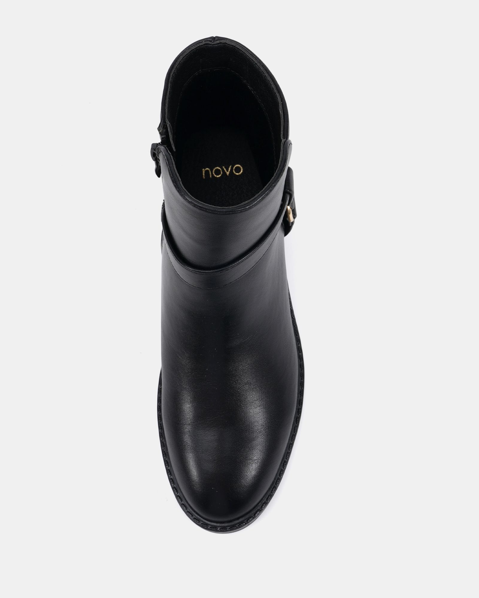 Dora Black Buckle Ring Detail Flat Ankle Boot