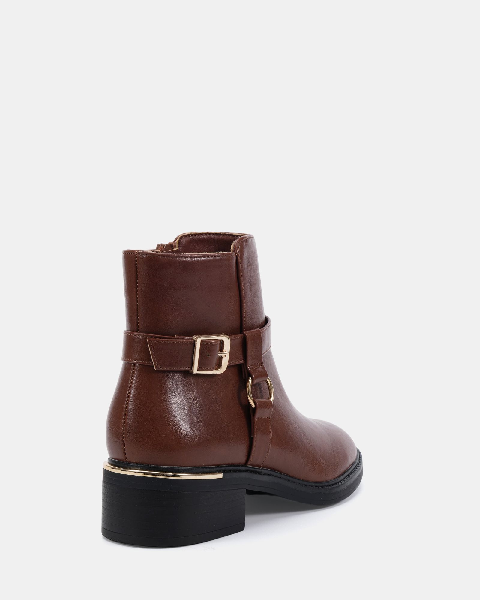 Dora Tan Buckle Ring Detail Flat Ankle Boot