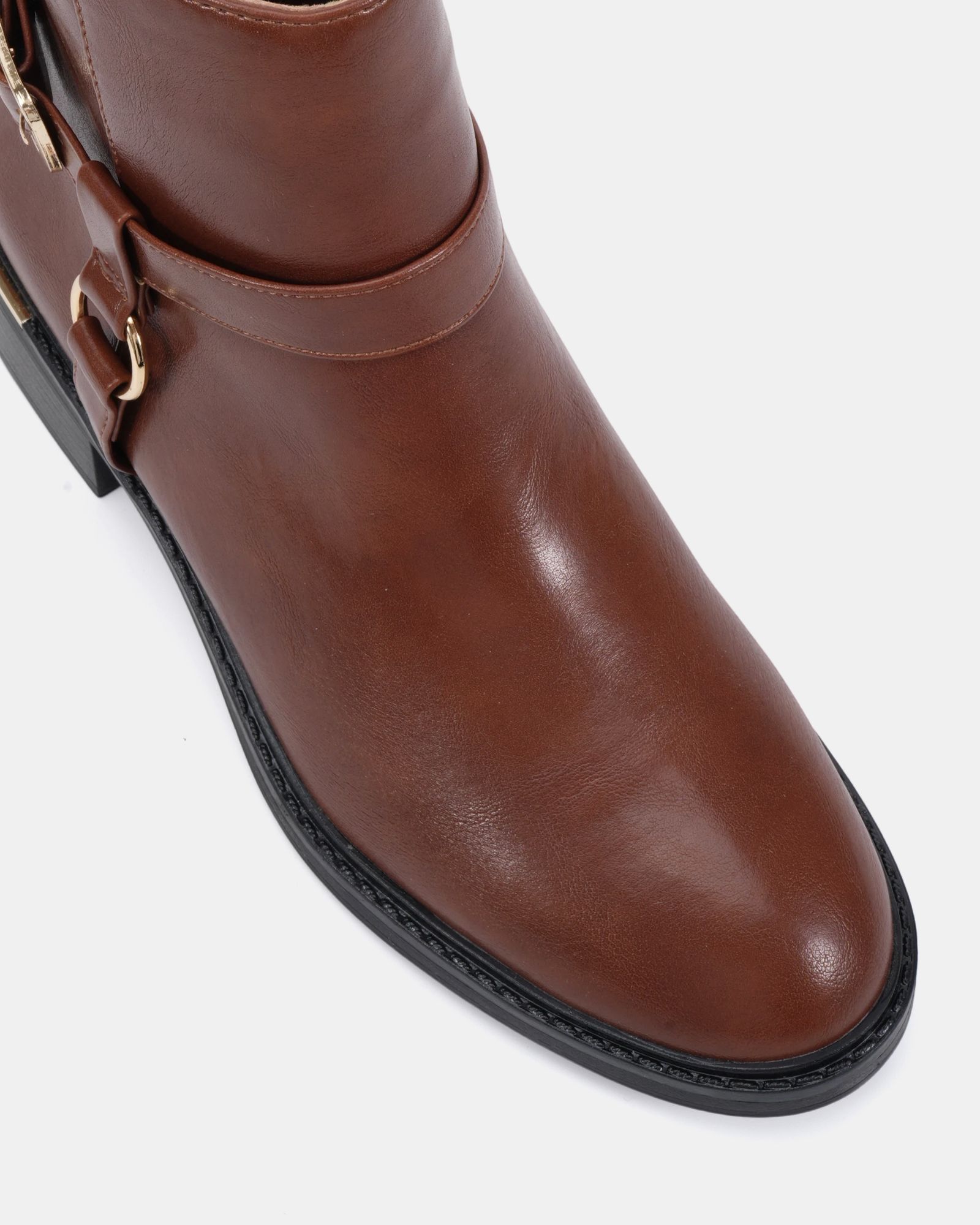 Dora Tan Buckle Ring Detail Flat Ankle Boot