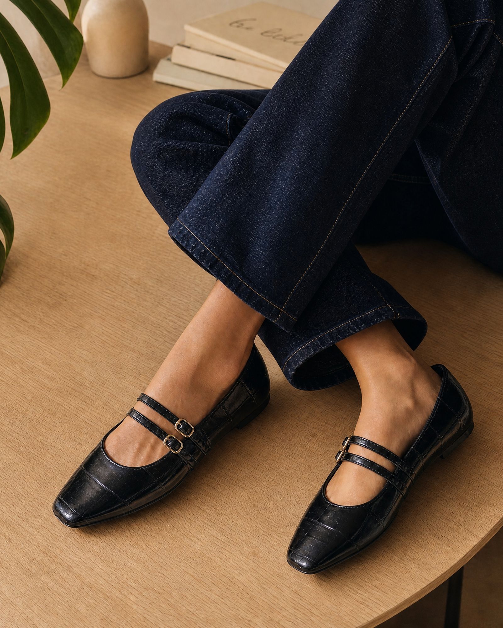 Wide Fit Fancie Black Mary Jane Flat Shoe