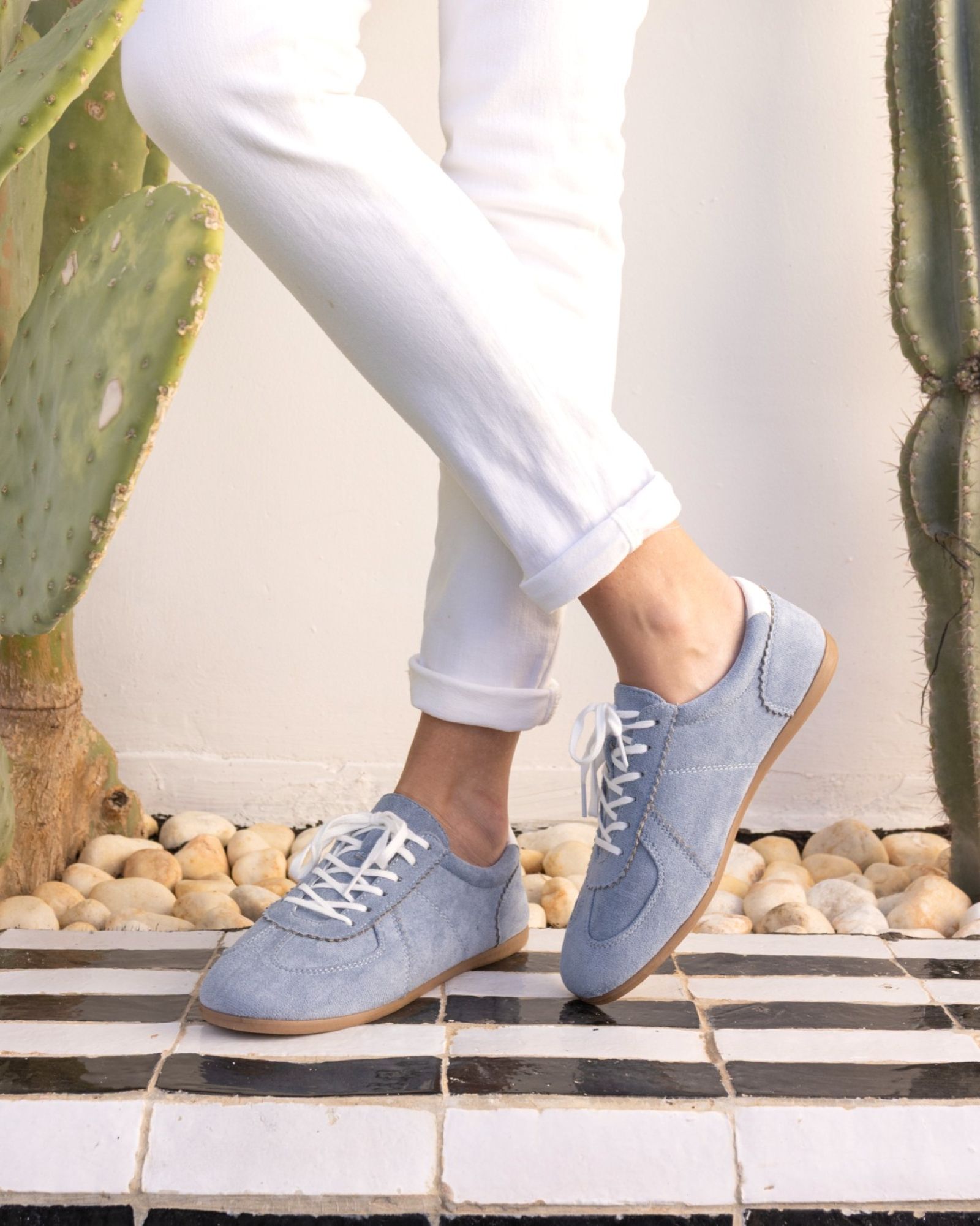 Flavia Blue Soft Lace Up Low Profile Trainer