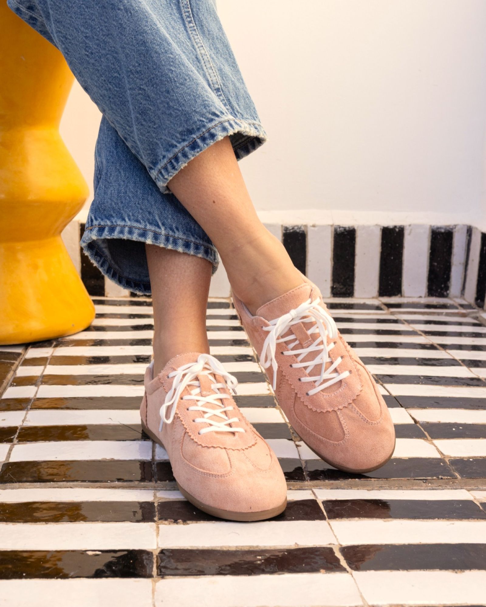 Flavia Pink Soft Lace Up Low Profile Trainer