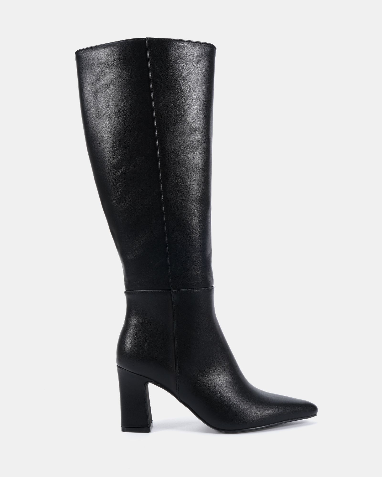Gala Black Point Toe Block Heel Knee Boot