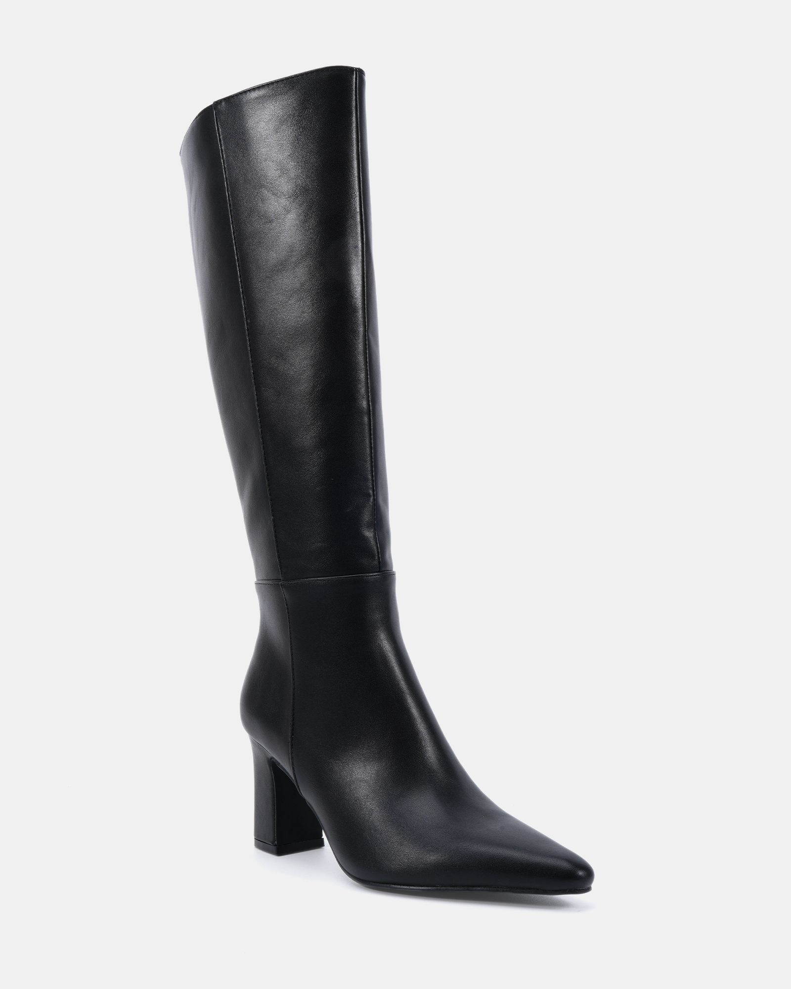 Gala Black Point Toe Block Heel Knee Boot