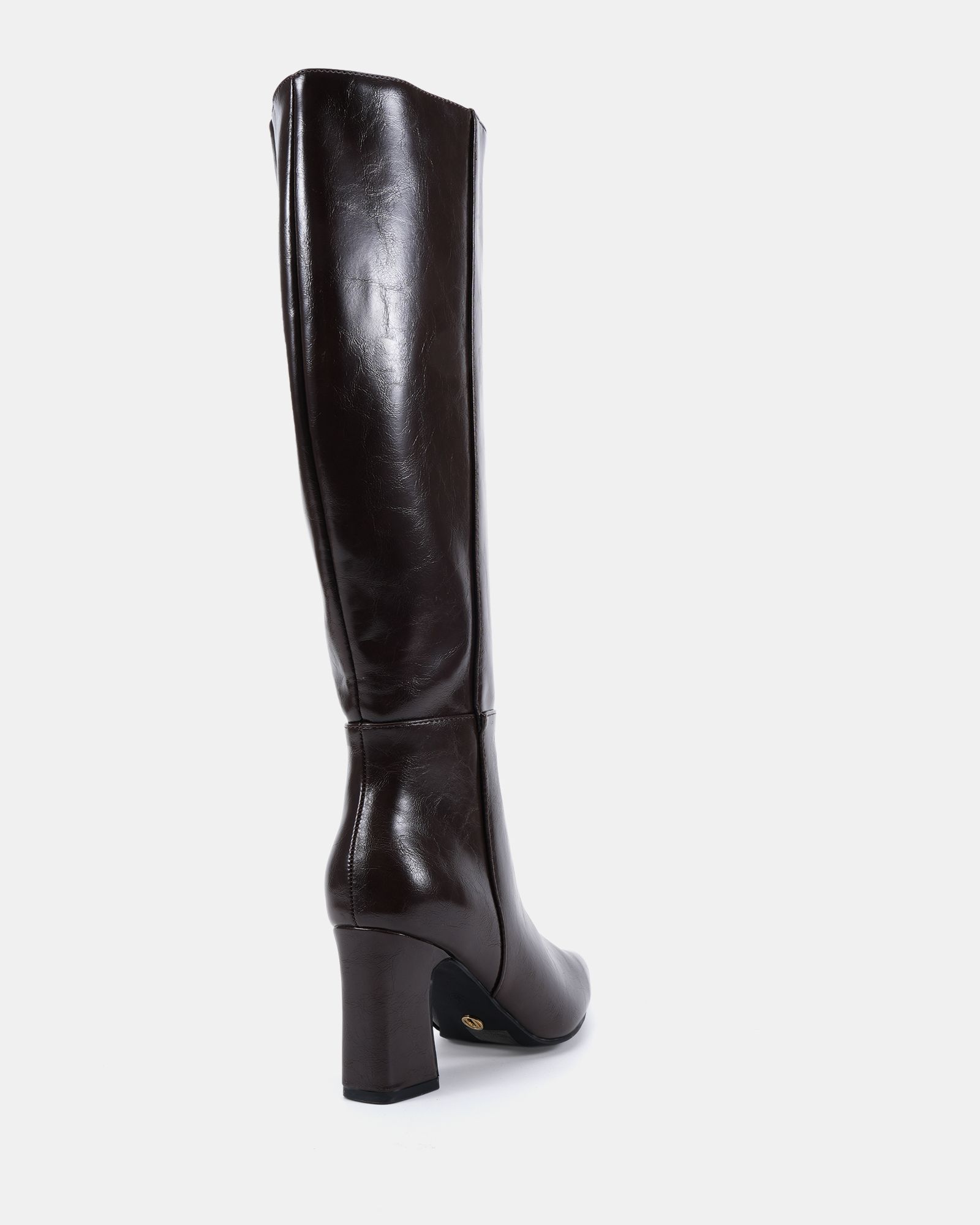 Gala Brown Point Toe Block Heel Knee Boot