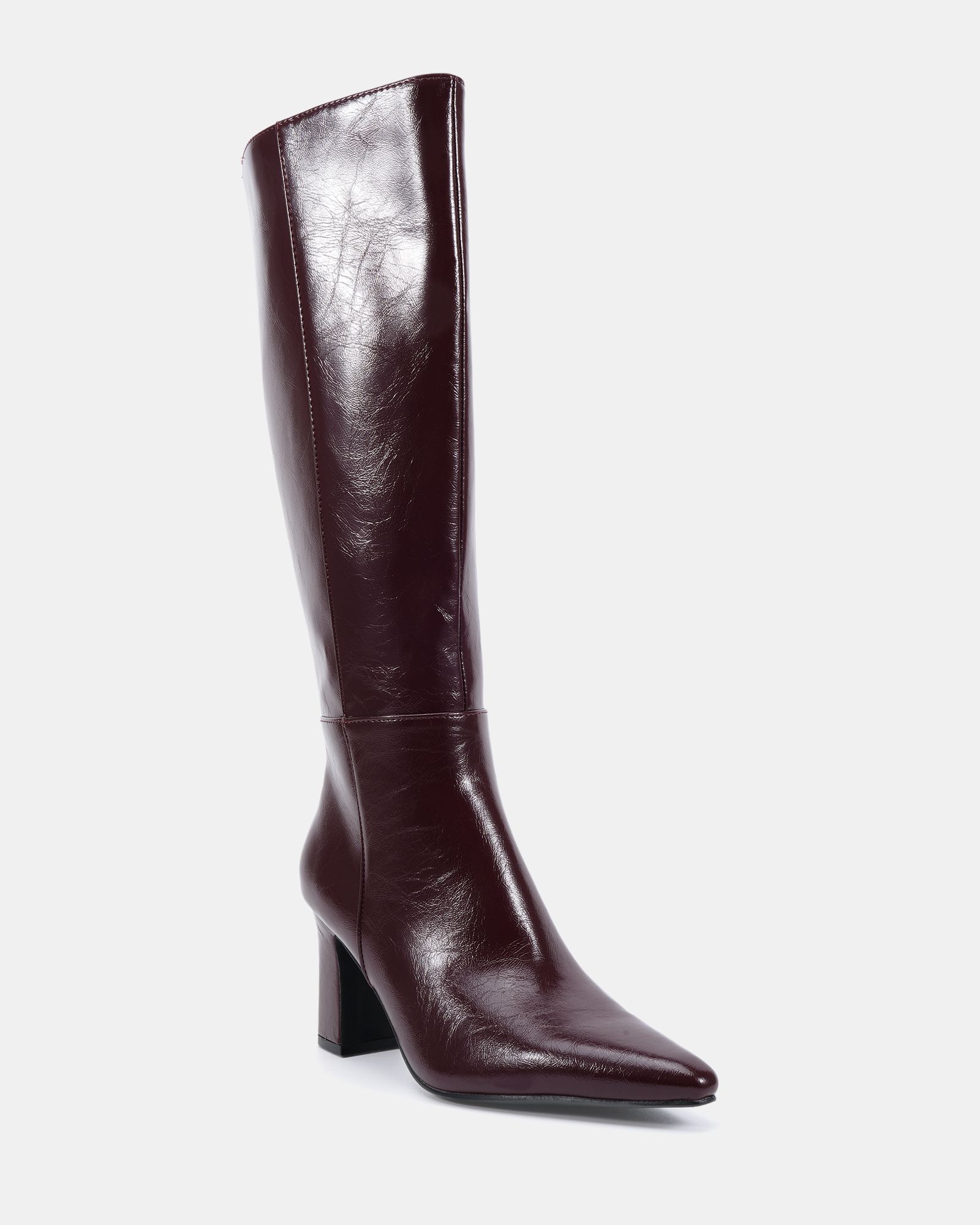 Gala Burgundy Point Toe Block Heel Knee Boot