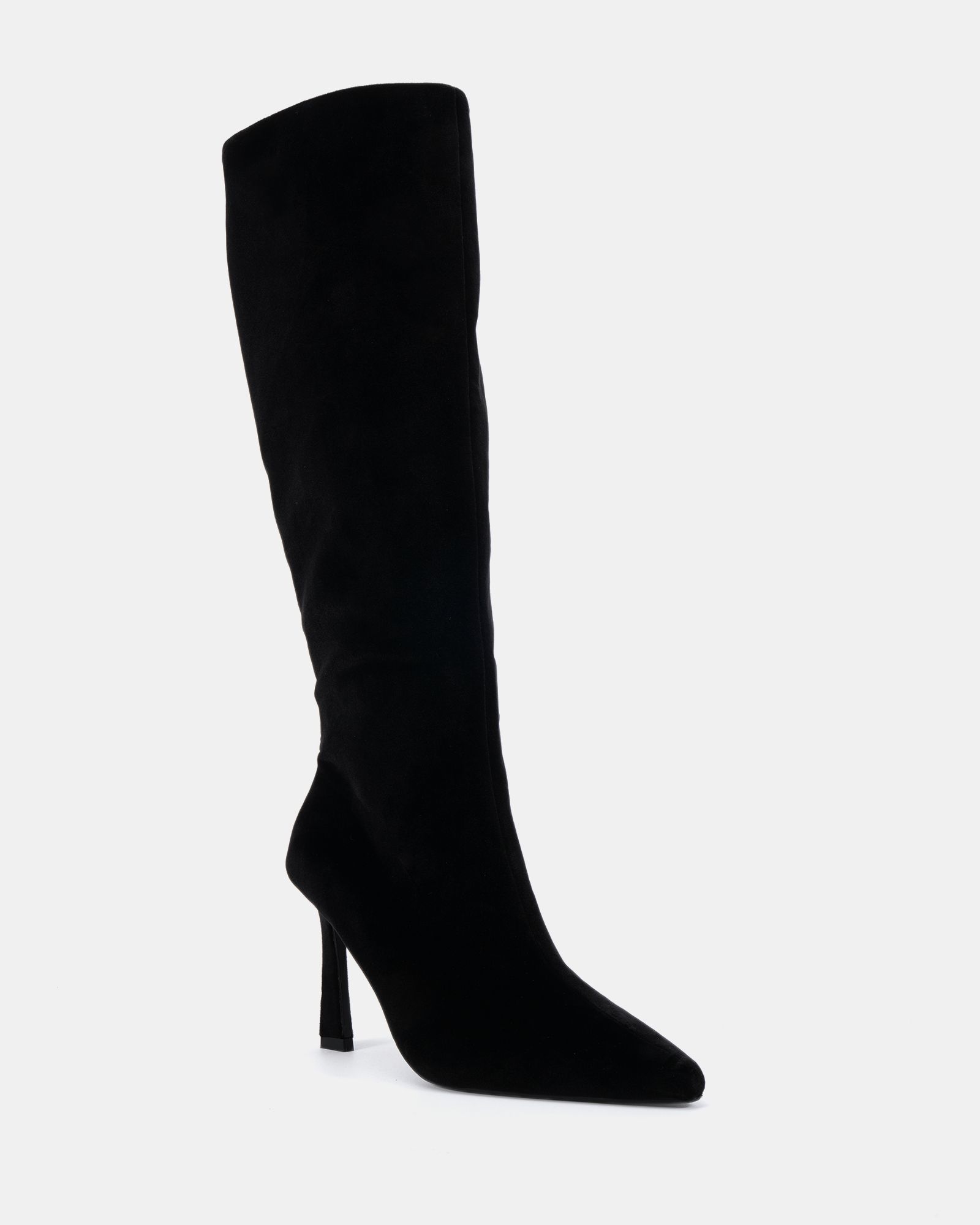 Galaxy Black Velvet Point Toe Stiletto Stretch Knee Boot