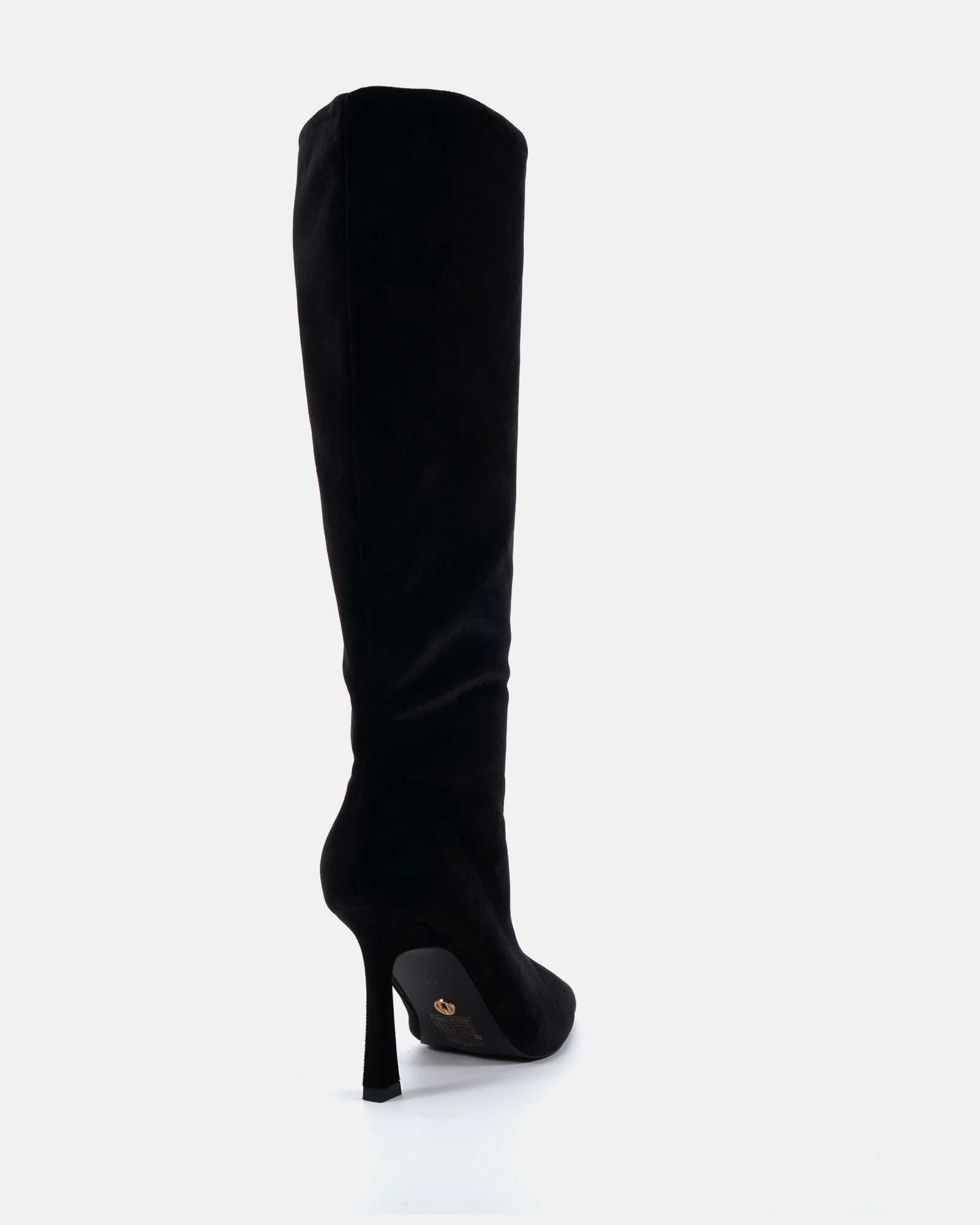 Galaxy Black Velvet Point Toe Stiletto Stretch Knee Boot