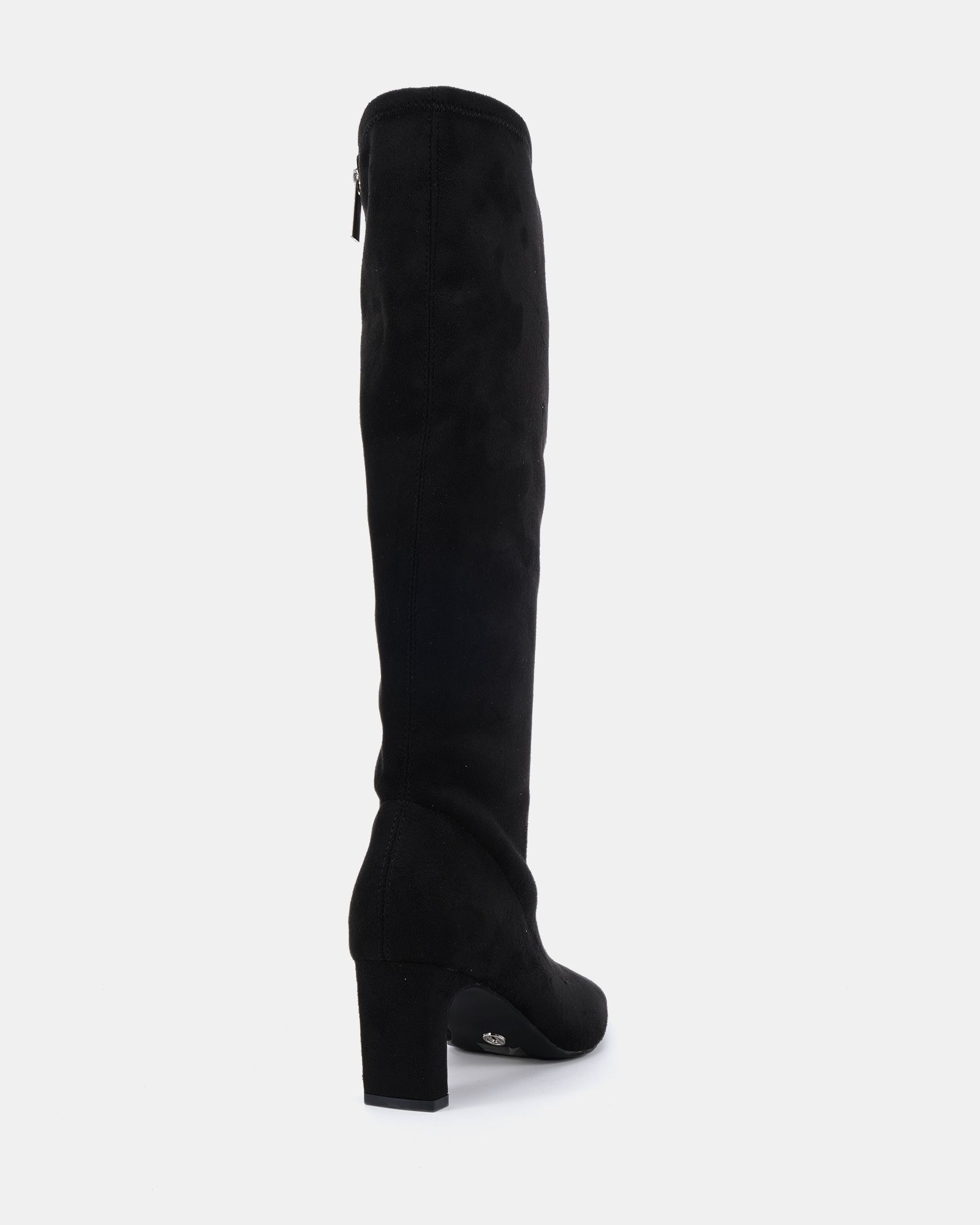 GAZE Black Slim Block Heel Chisel Toe Stretch Knee Boot