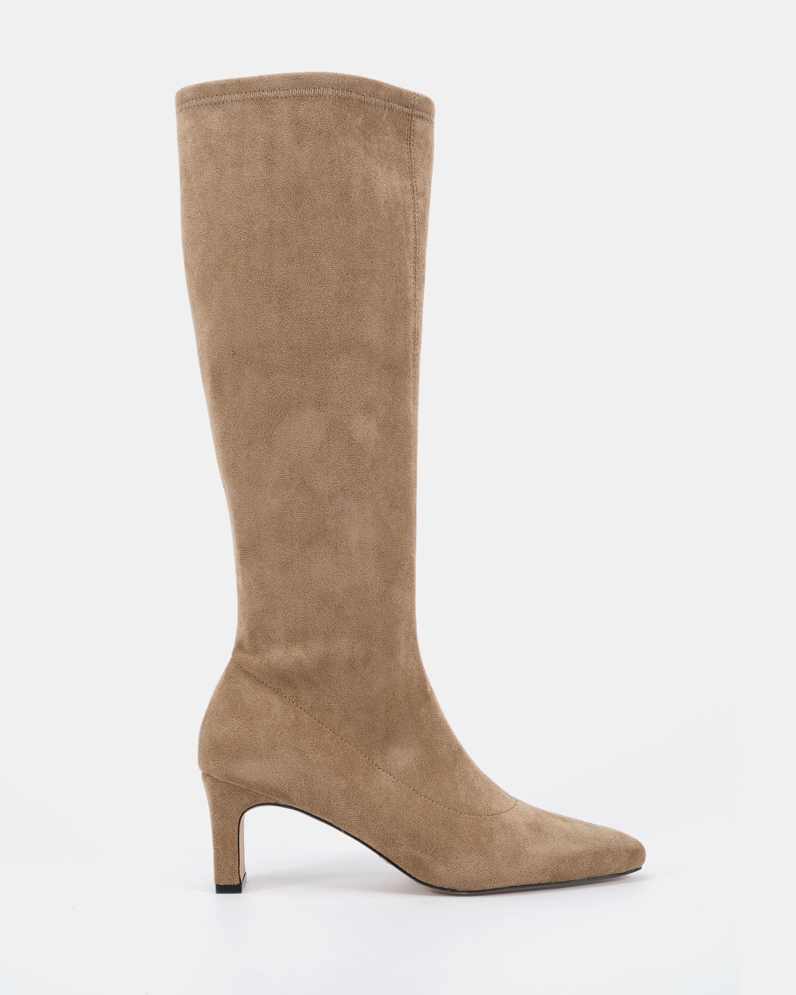 WIDE FIT GAZE Taupe Slim Block Heel Chisel Toe Stretch Knee B