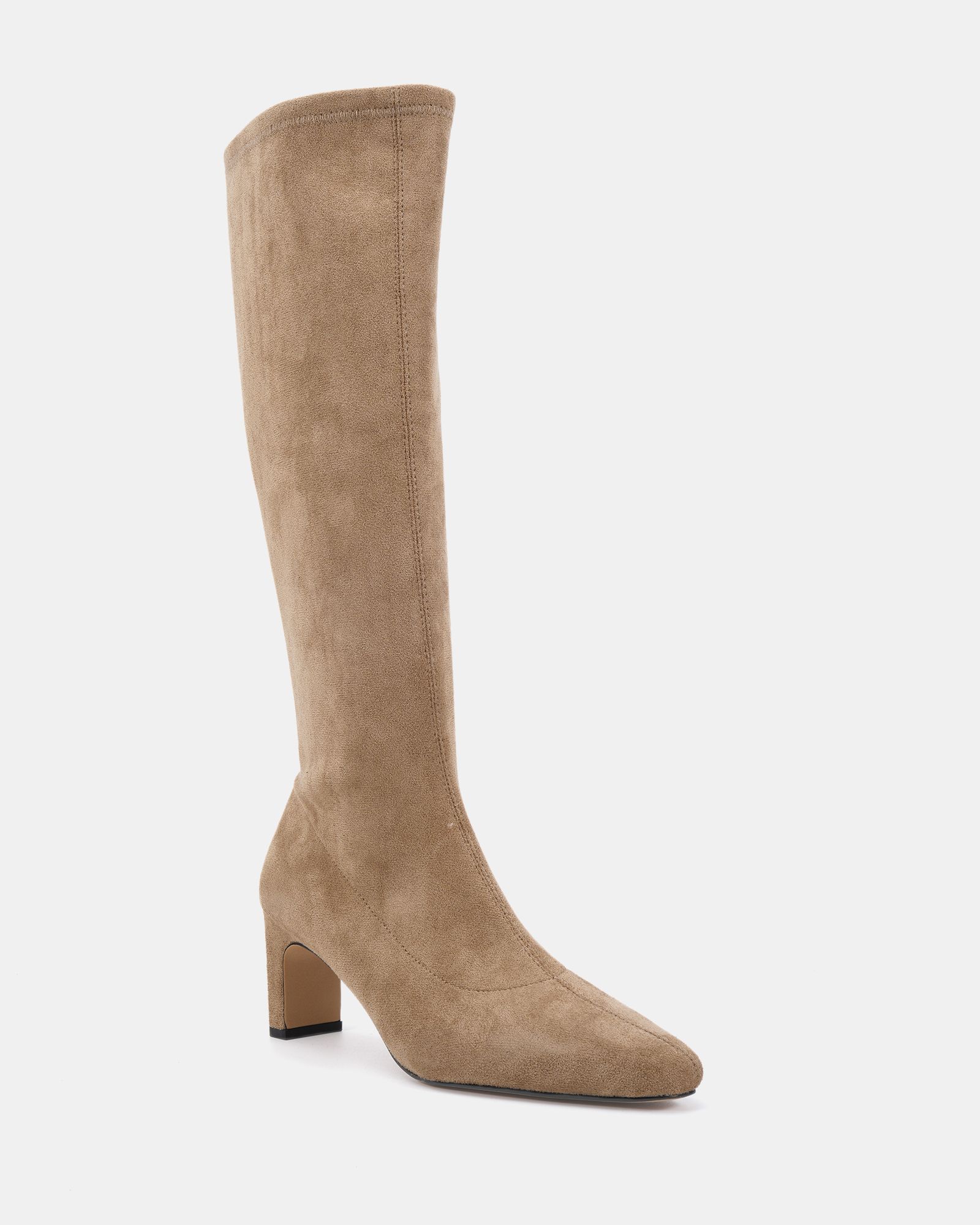 WIDE FIT GAZE Taupe Slim Block Heel Chisel Toe Stretch Knee B