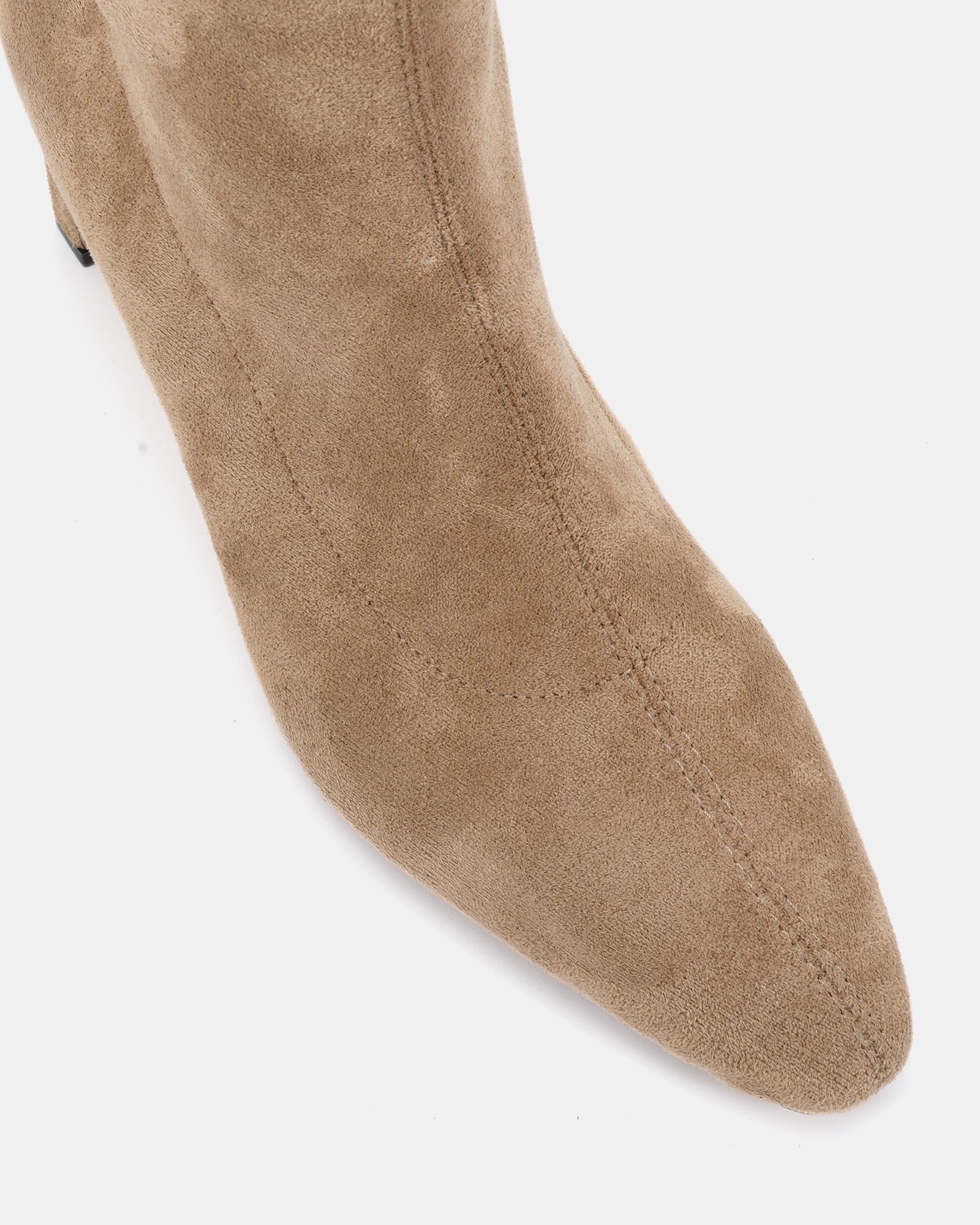 WIDE FIT GAZE Taupe Slim Block Heel Chisel Toe Stretch Knee B