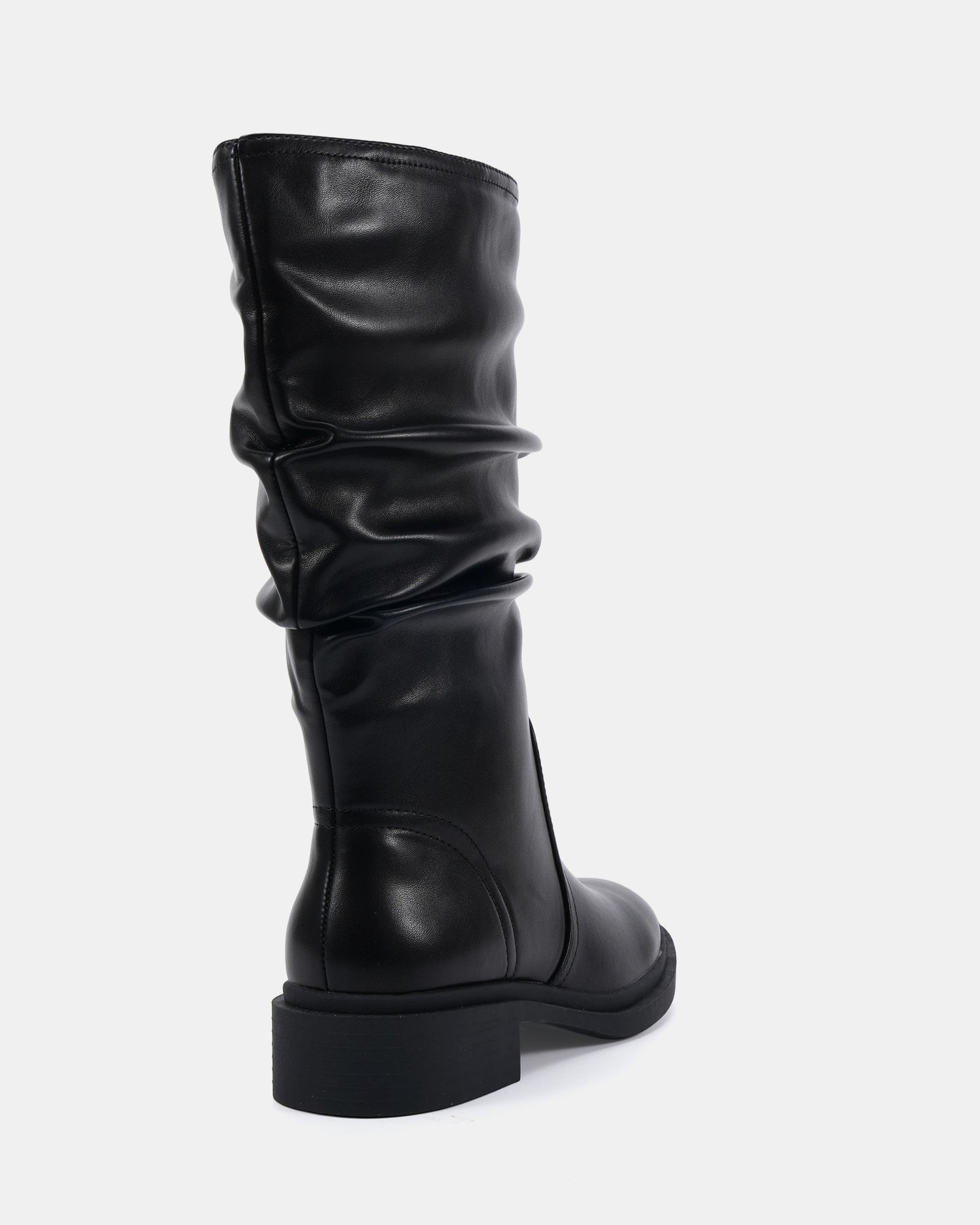 Gentle Black Flat Ruched Calf Boot
