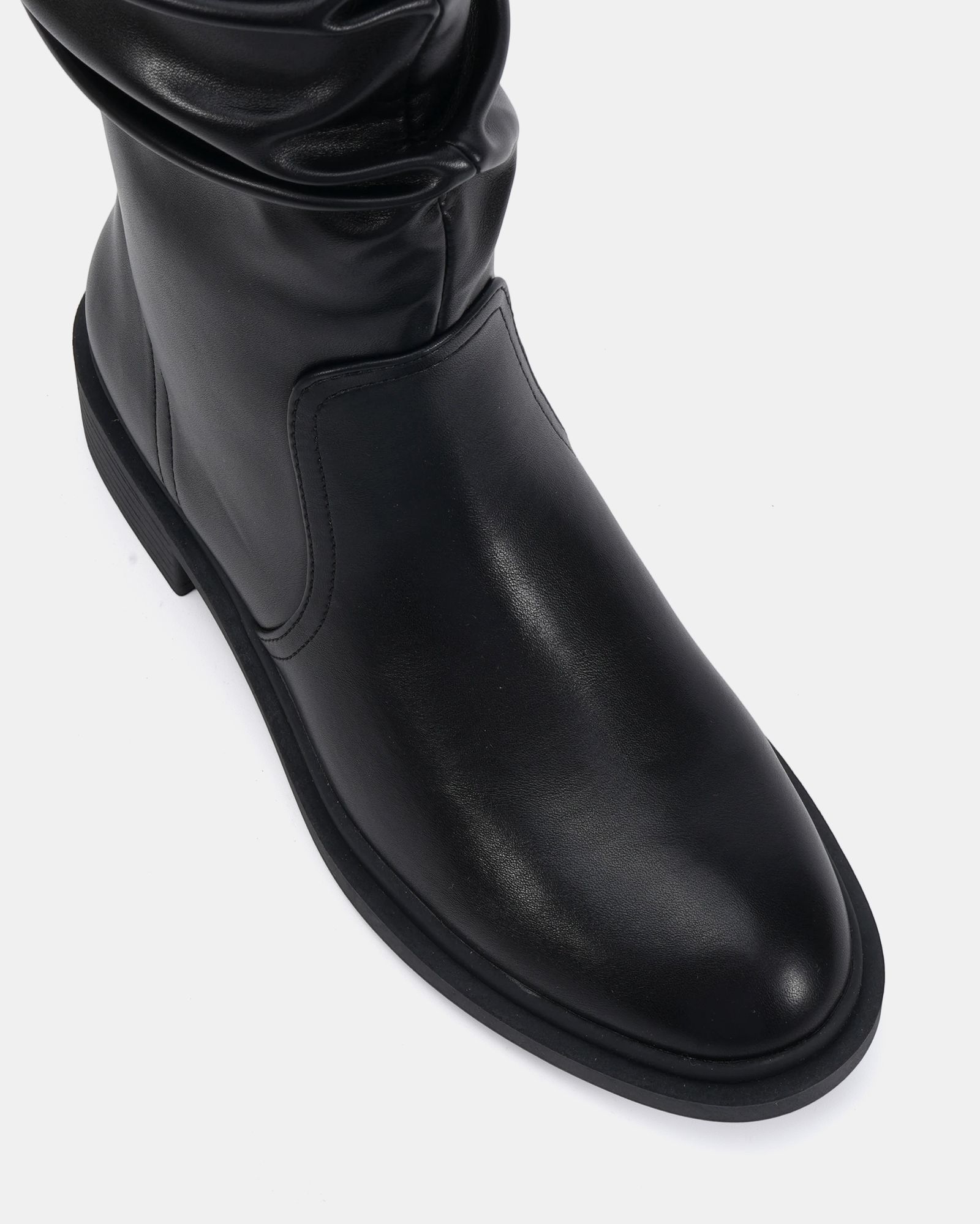 Wide Fit Gentle Black Flat Ruched Calf Boot