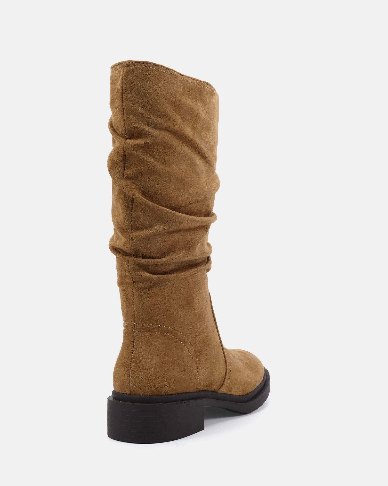 Gentle Taupe Flat Ruched Calf Boot