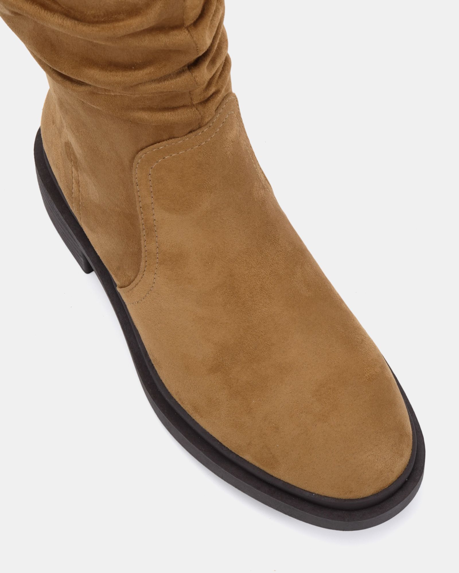 Wide Fit Gentle Taupe Flat Ruched Calf Boot