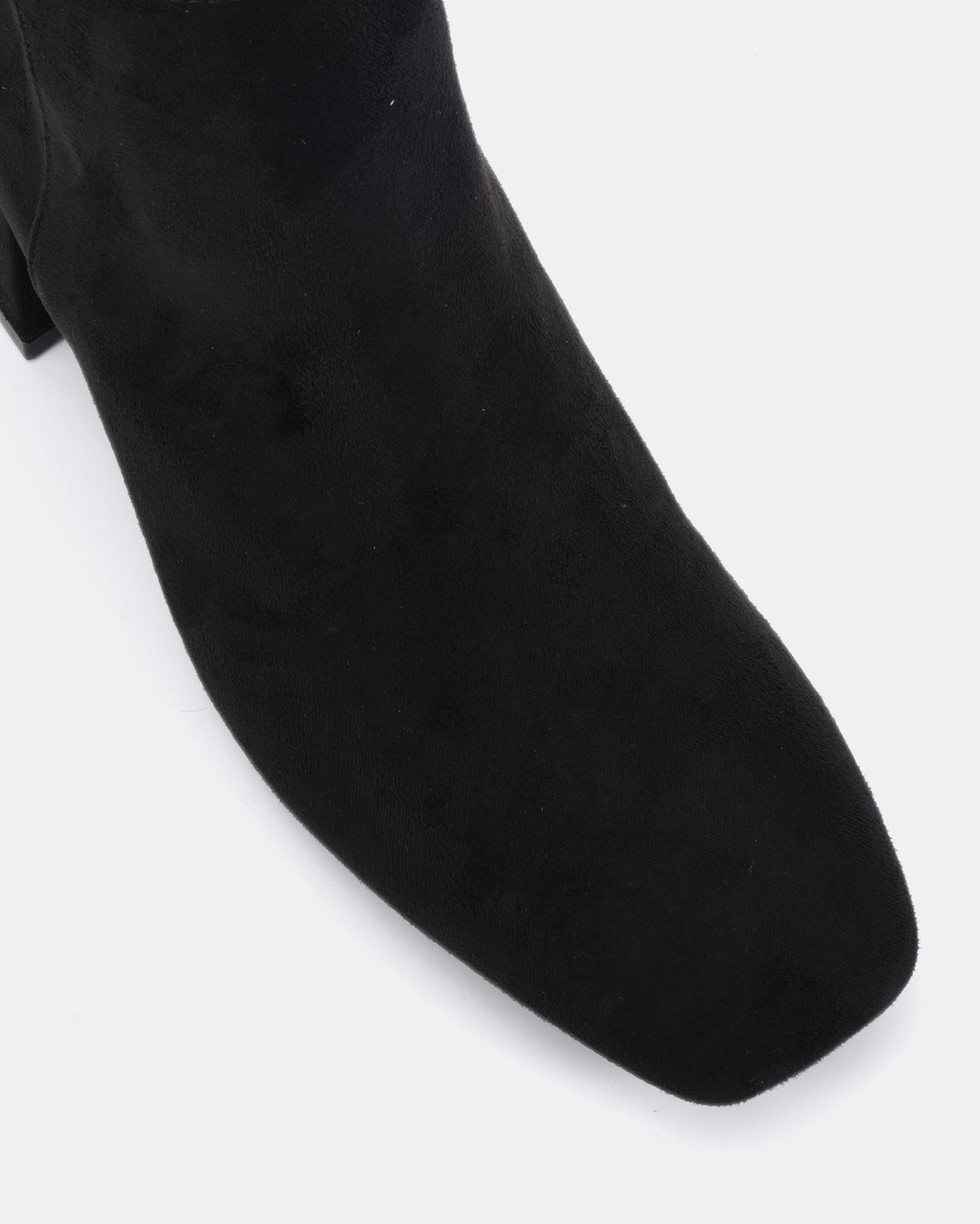 GERI Black Block Heel Square Toe Ruched Knee Boot