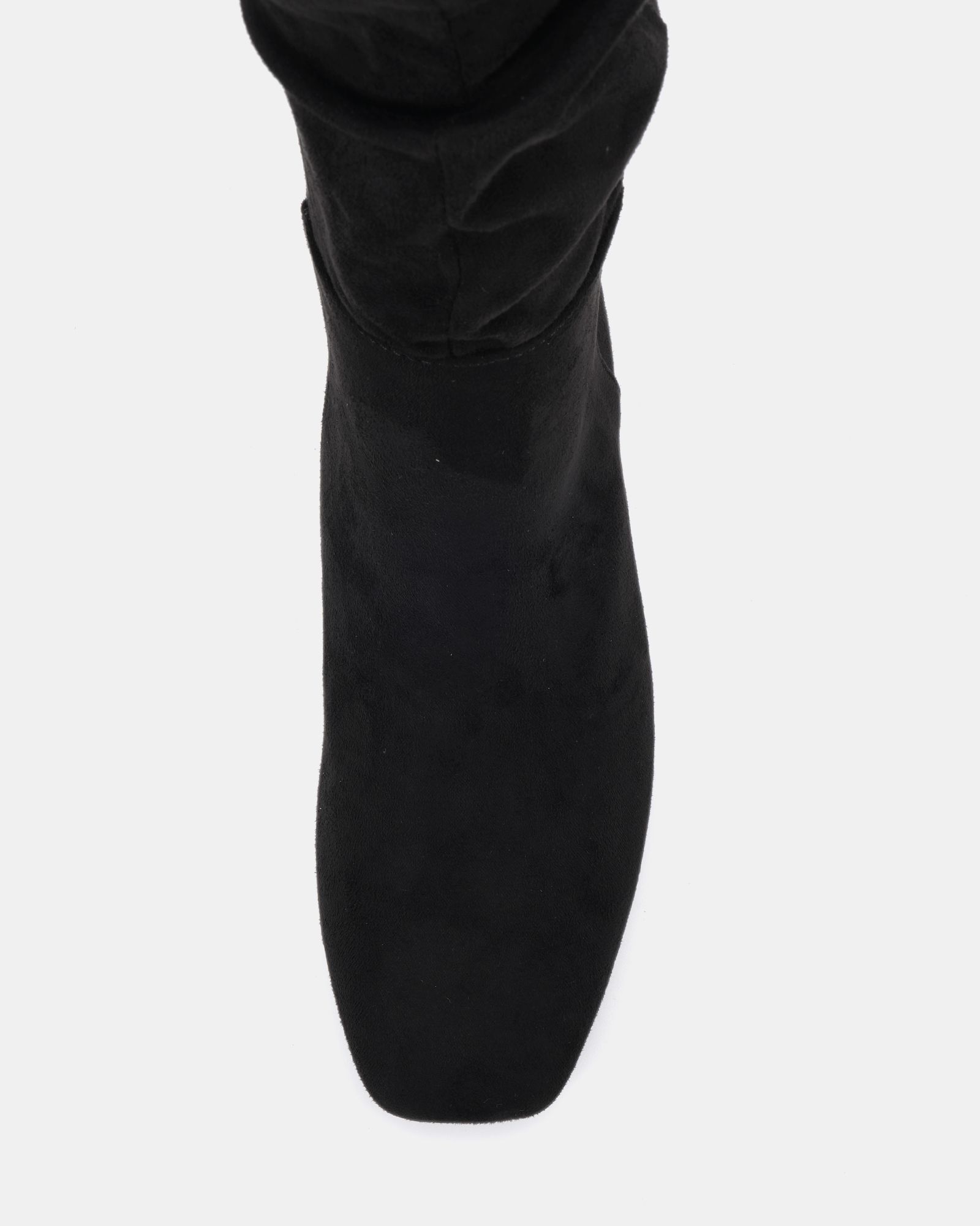 GERI Black Block Heel Square Toe Ruched Knee Boot
