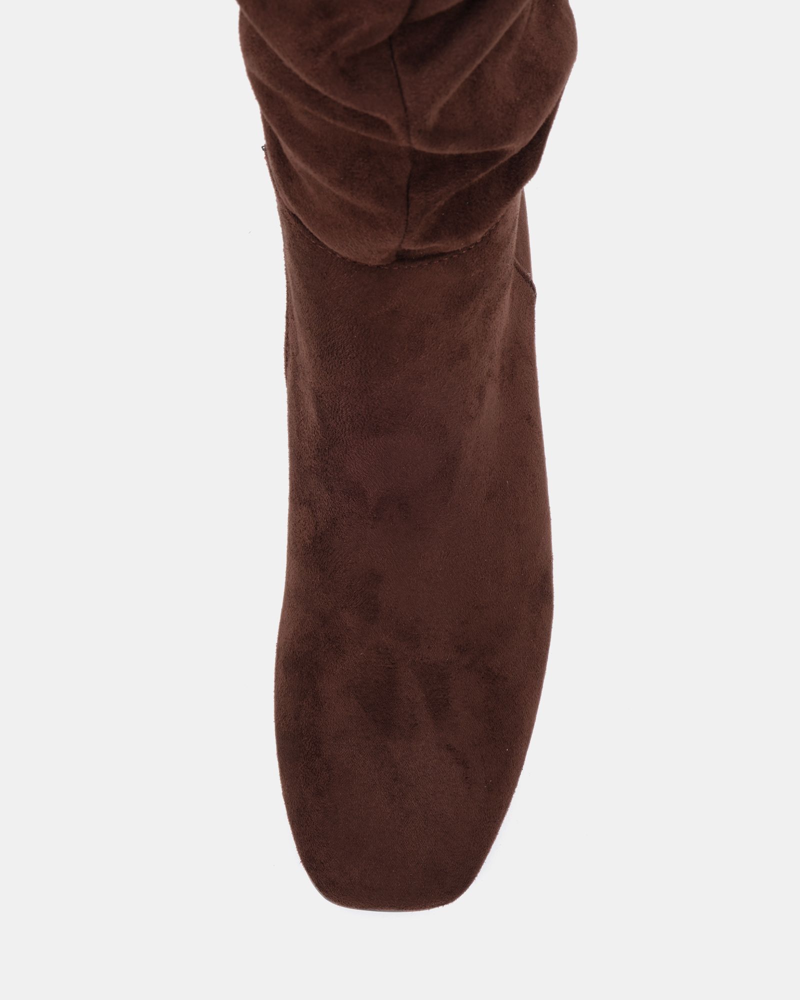 GERI Brown Block Heel Square Toe Ruched Knee Boot