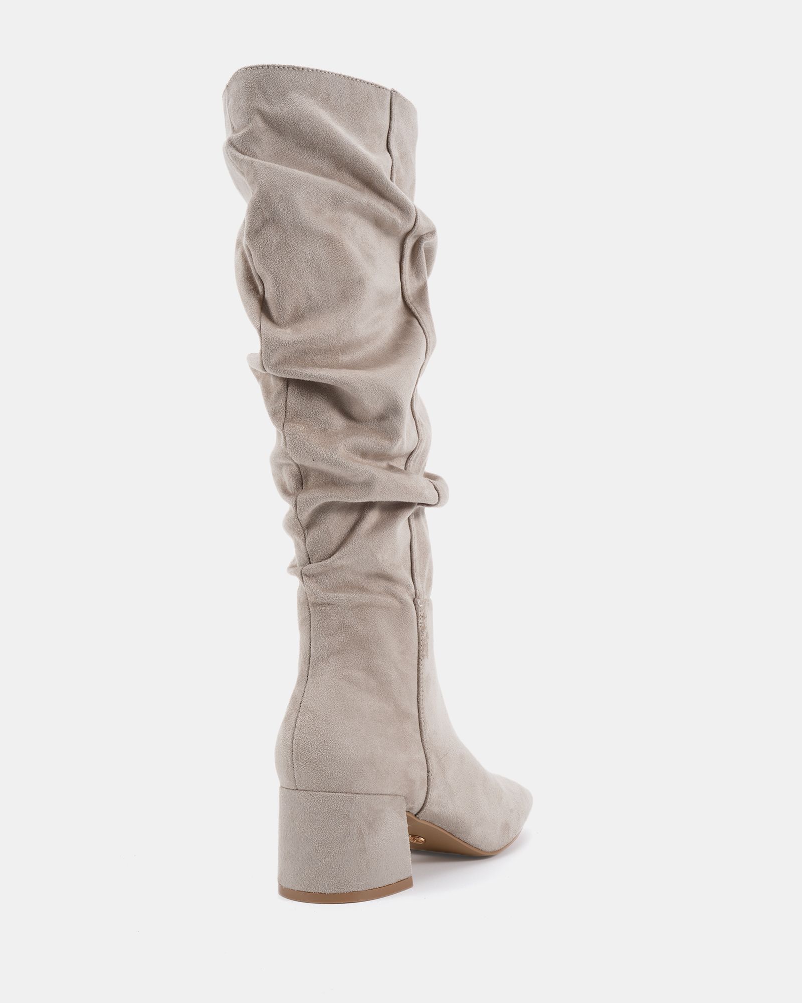 WIDE FIT GERI Taupe Block Heel Square Toe Ruched Knee Boot