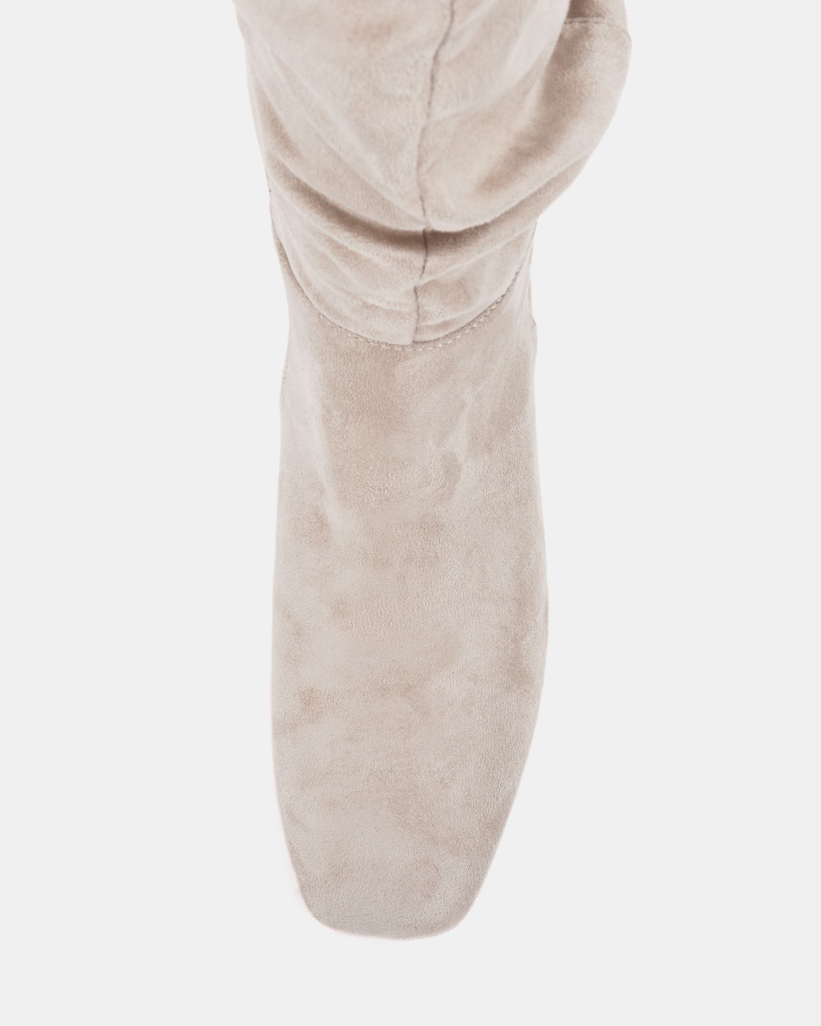 WIDE FIT GERI Taupe Block Heel Square Toe Ruched Knee Boot