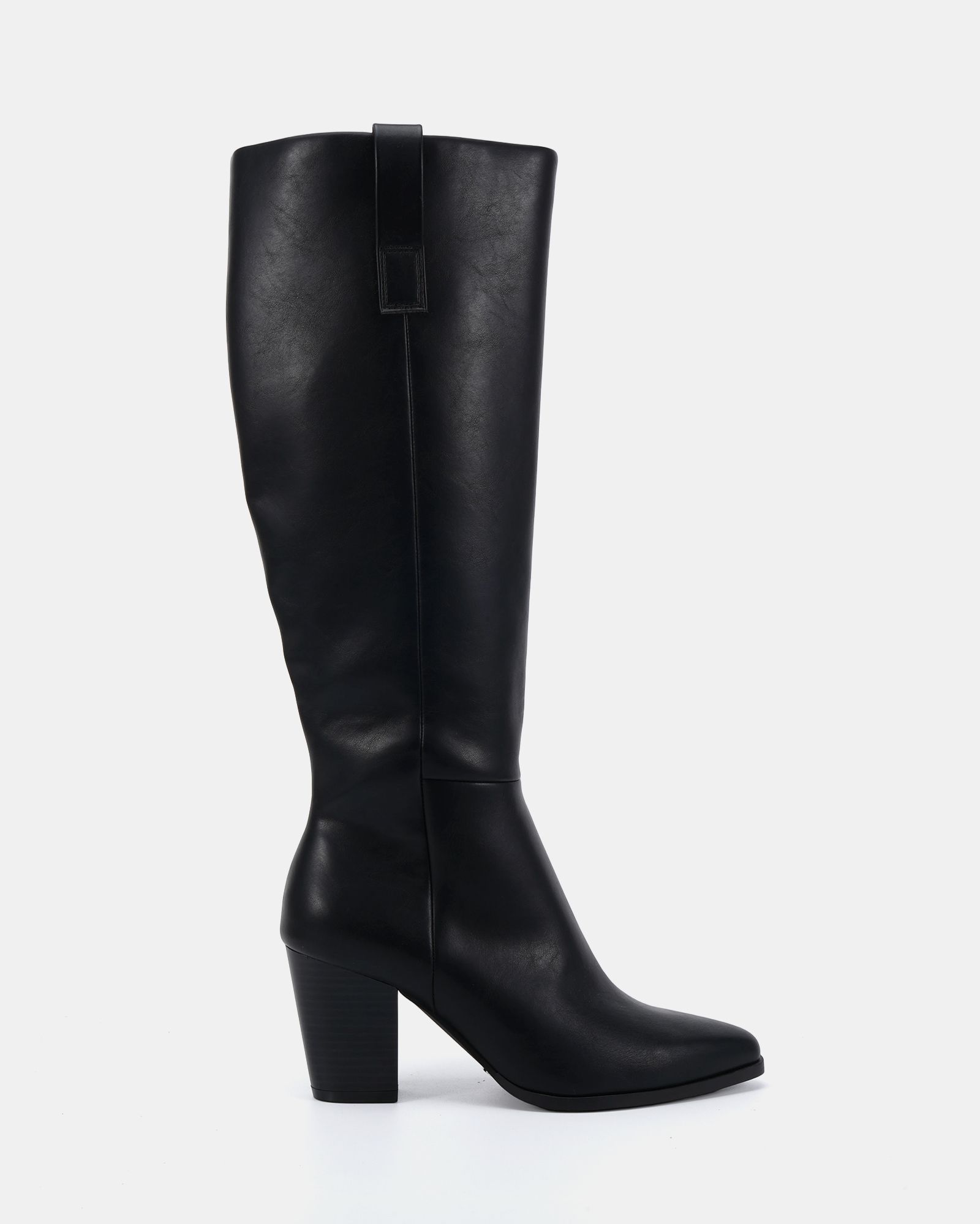 Wide Fit Gili Black Block Heel Western Knee Boot