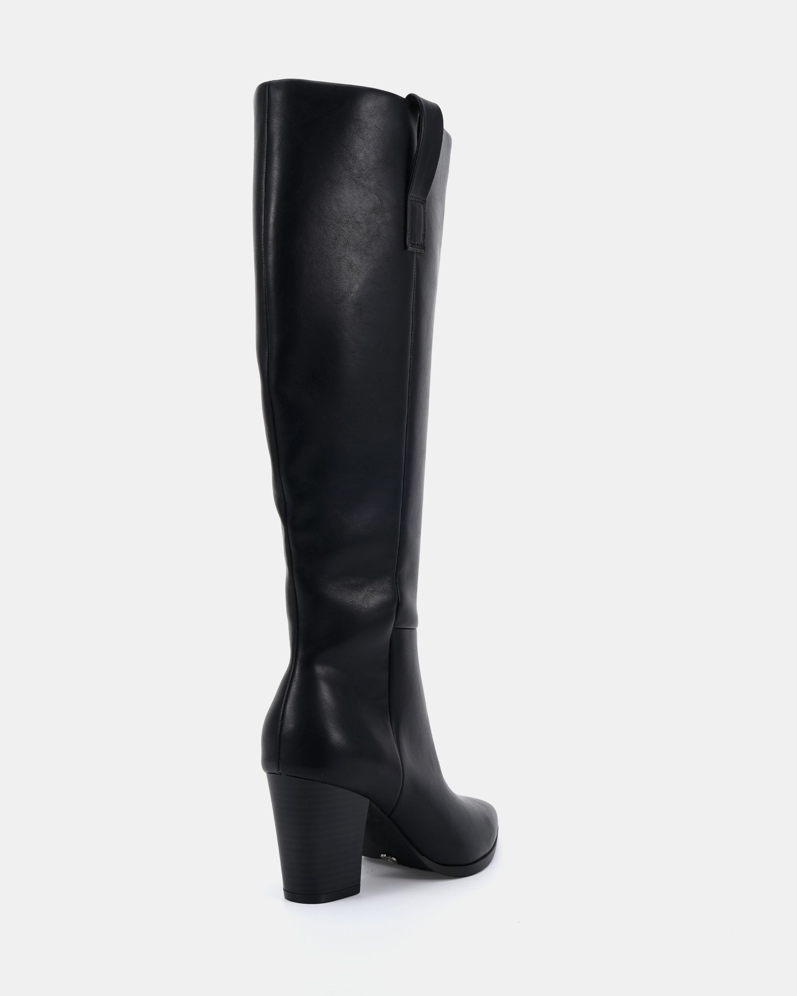 Wide Fit Gili Black Block Heel Western Knee Boot