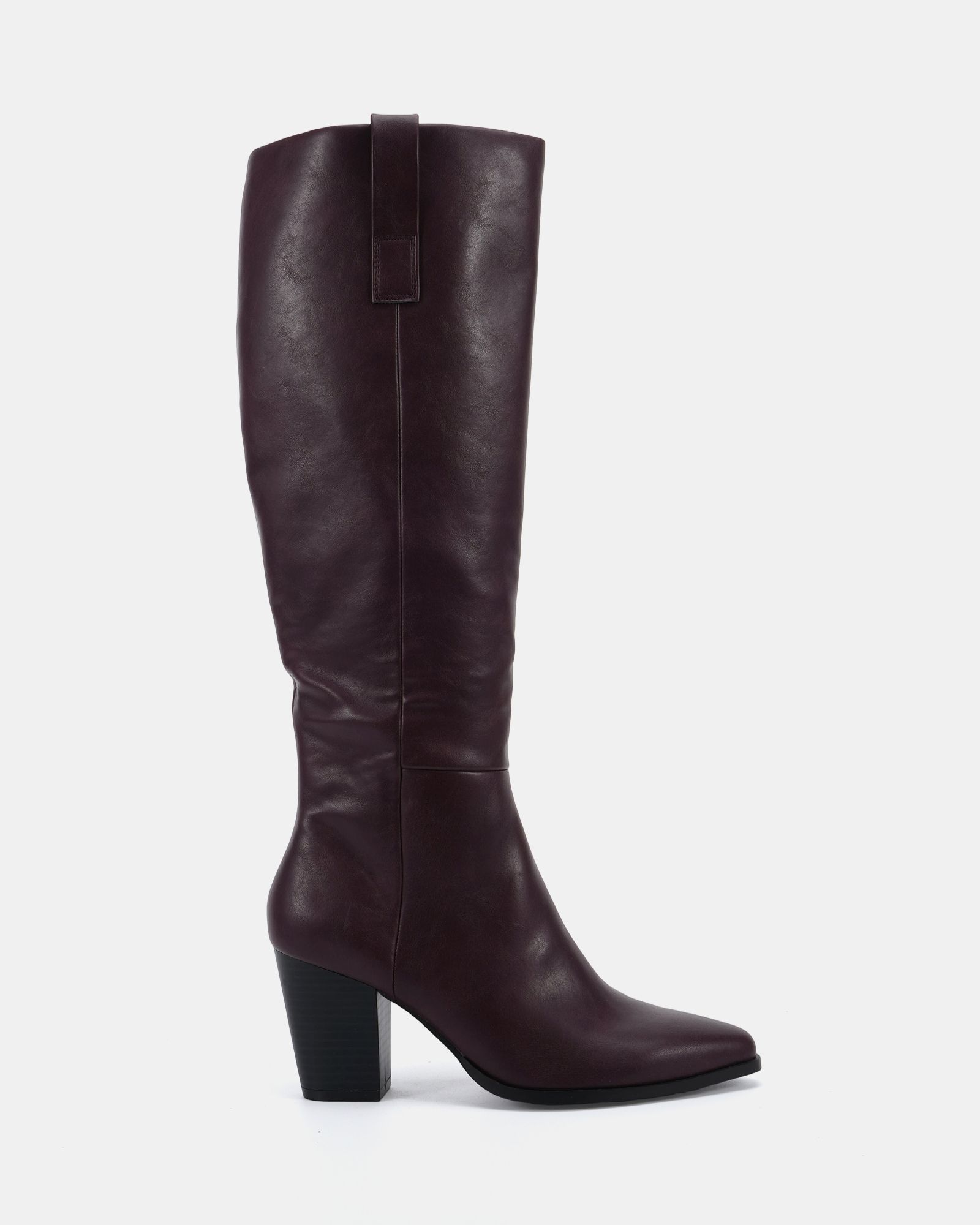 Wide Fit Gili Burgundy Block Heel Western Knee Boot