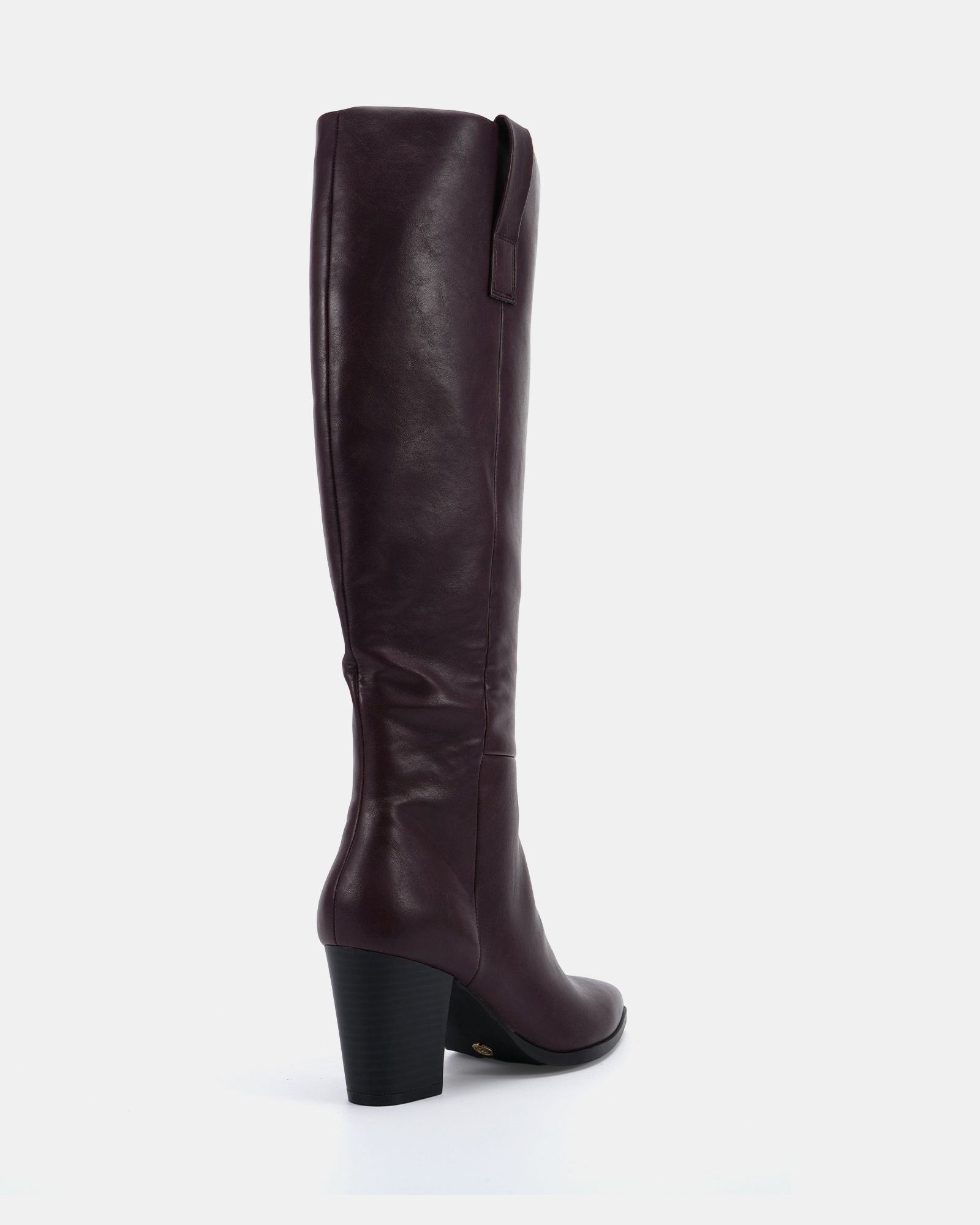 Wide Fit Gili Burgundy Block Heel Western Knee Boot