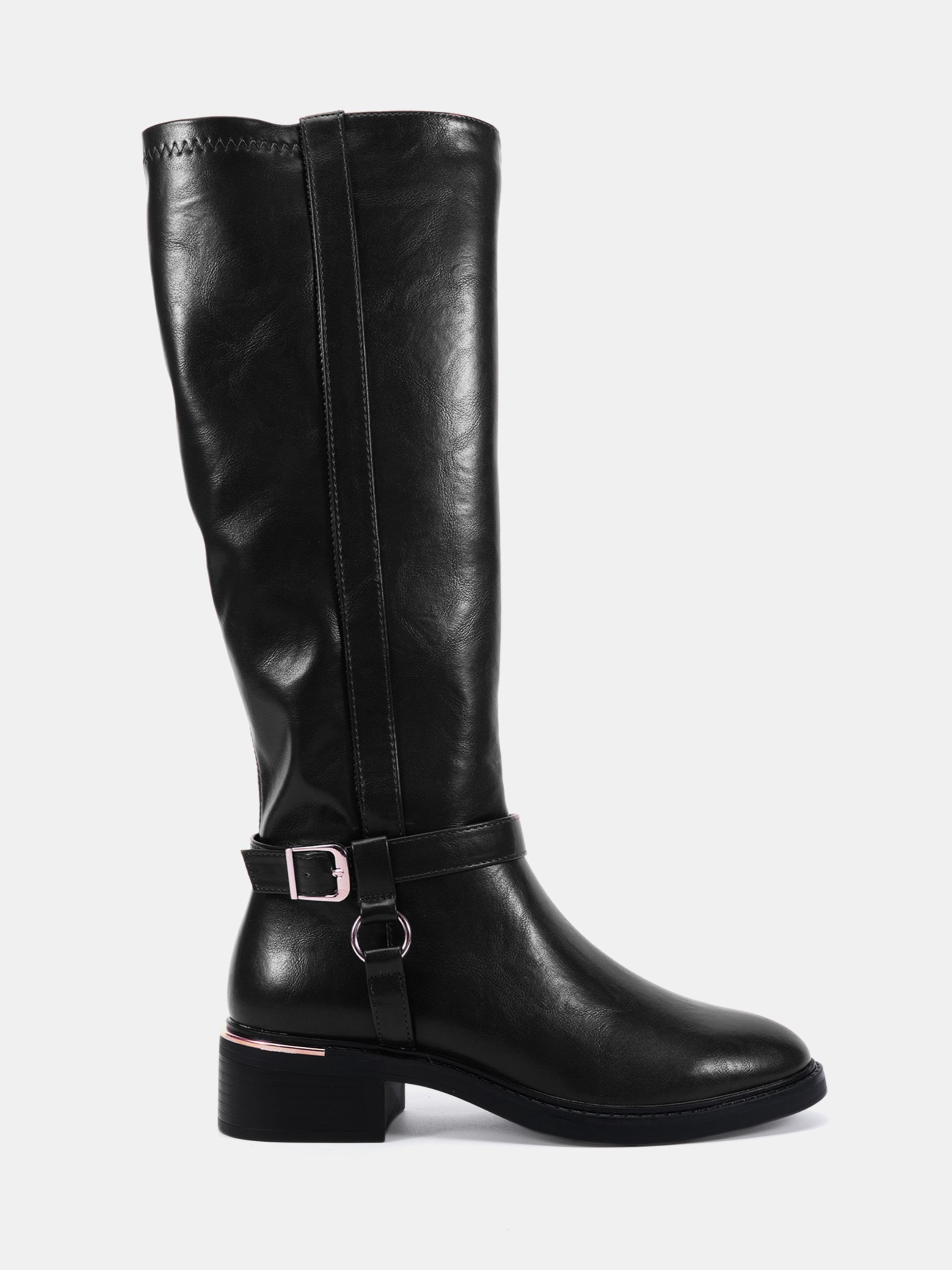 Goa Black Buckle Ring Detail Knee High Stretch Boot