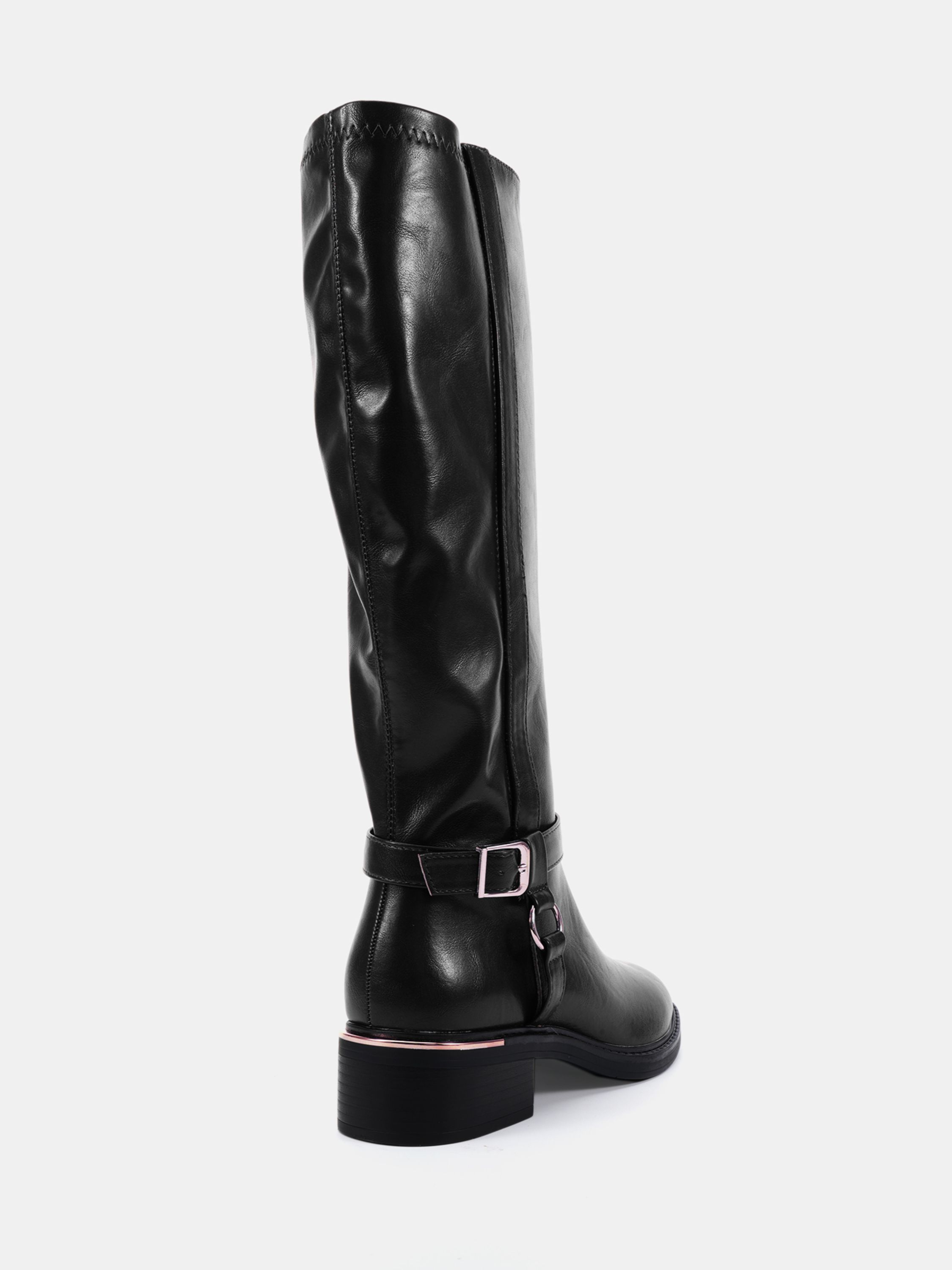 Goa Black Buckle Ring Detail Knee High Stretch Boot