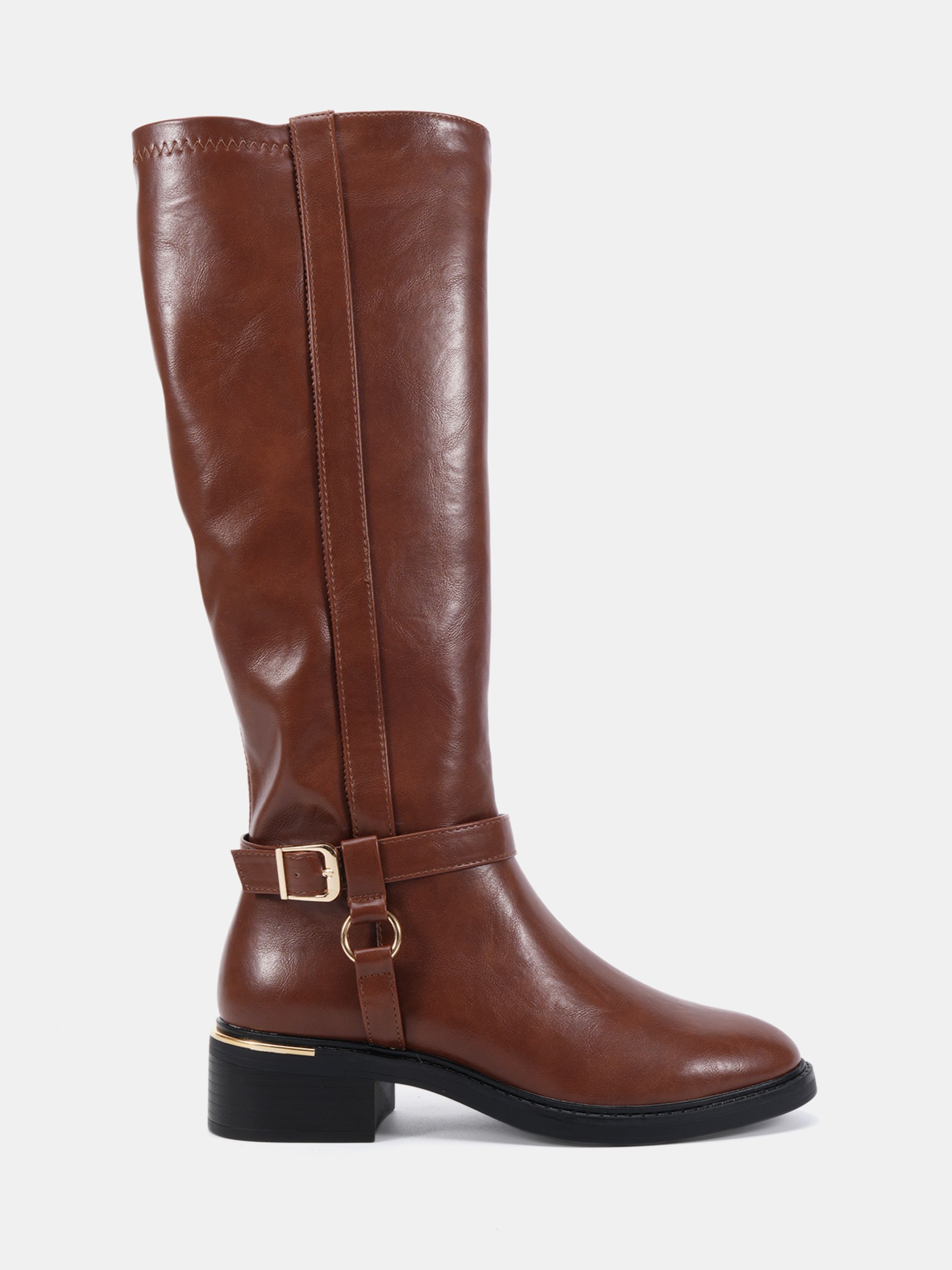 Wide Fit Goa Tan Buckle Ring Detail Knee High Stretch Boot