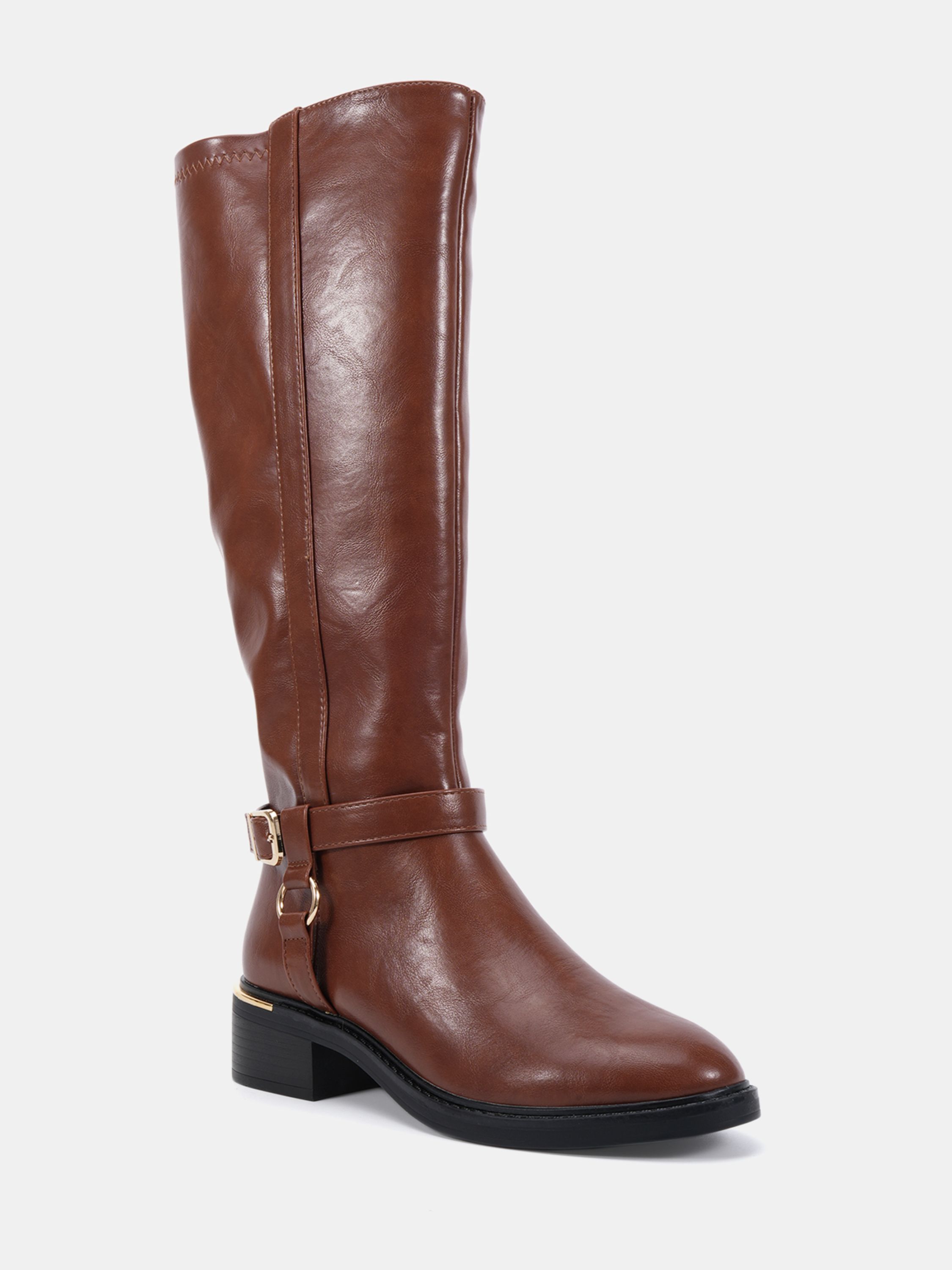 Goa Tan Buckle Ring Detail Knee High Stretch Boot