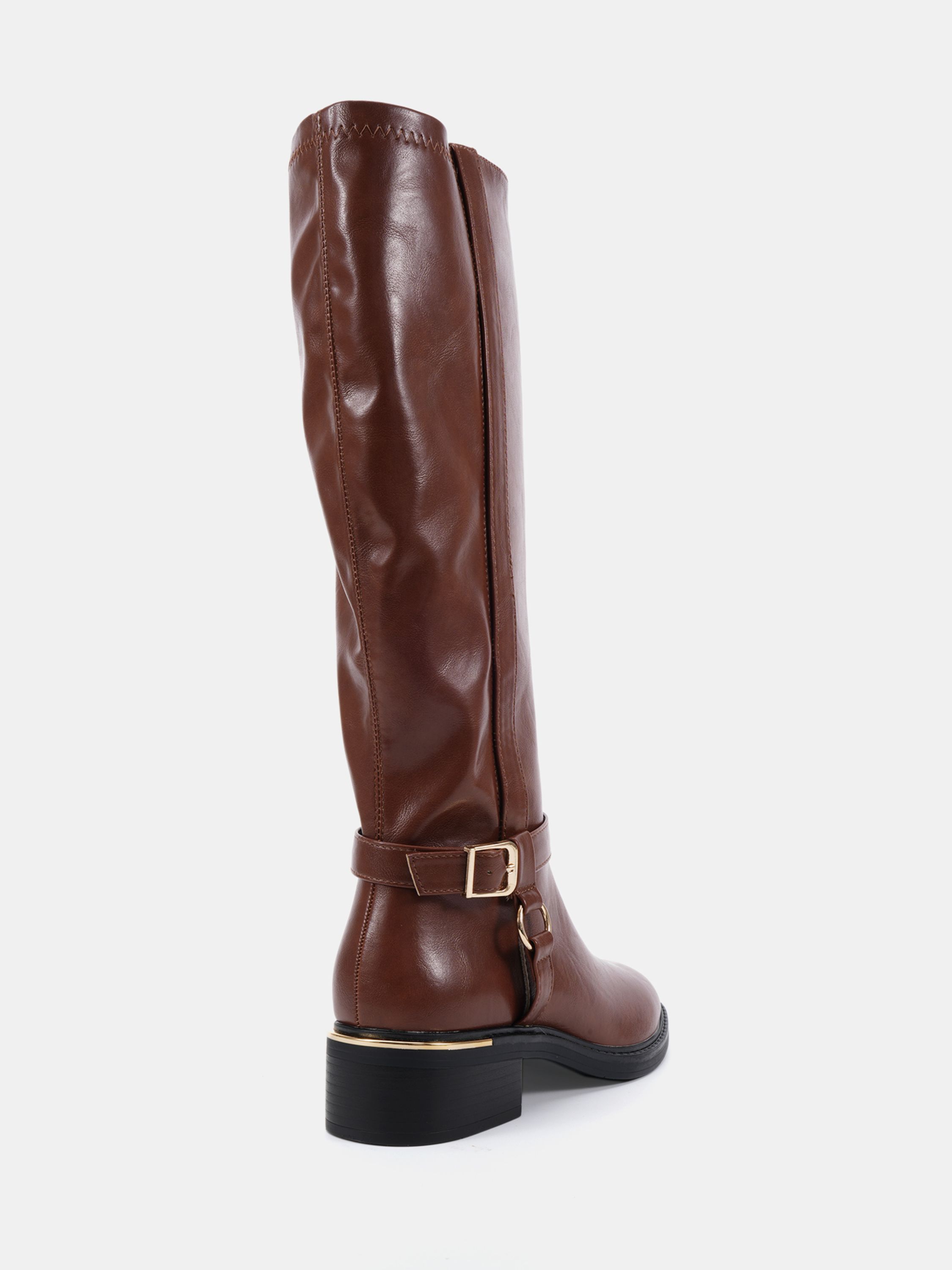 Wide Fit Goa Tan Buckle Ring Detail Knee High Stretch Boot