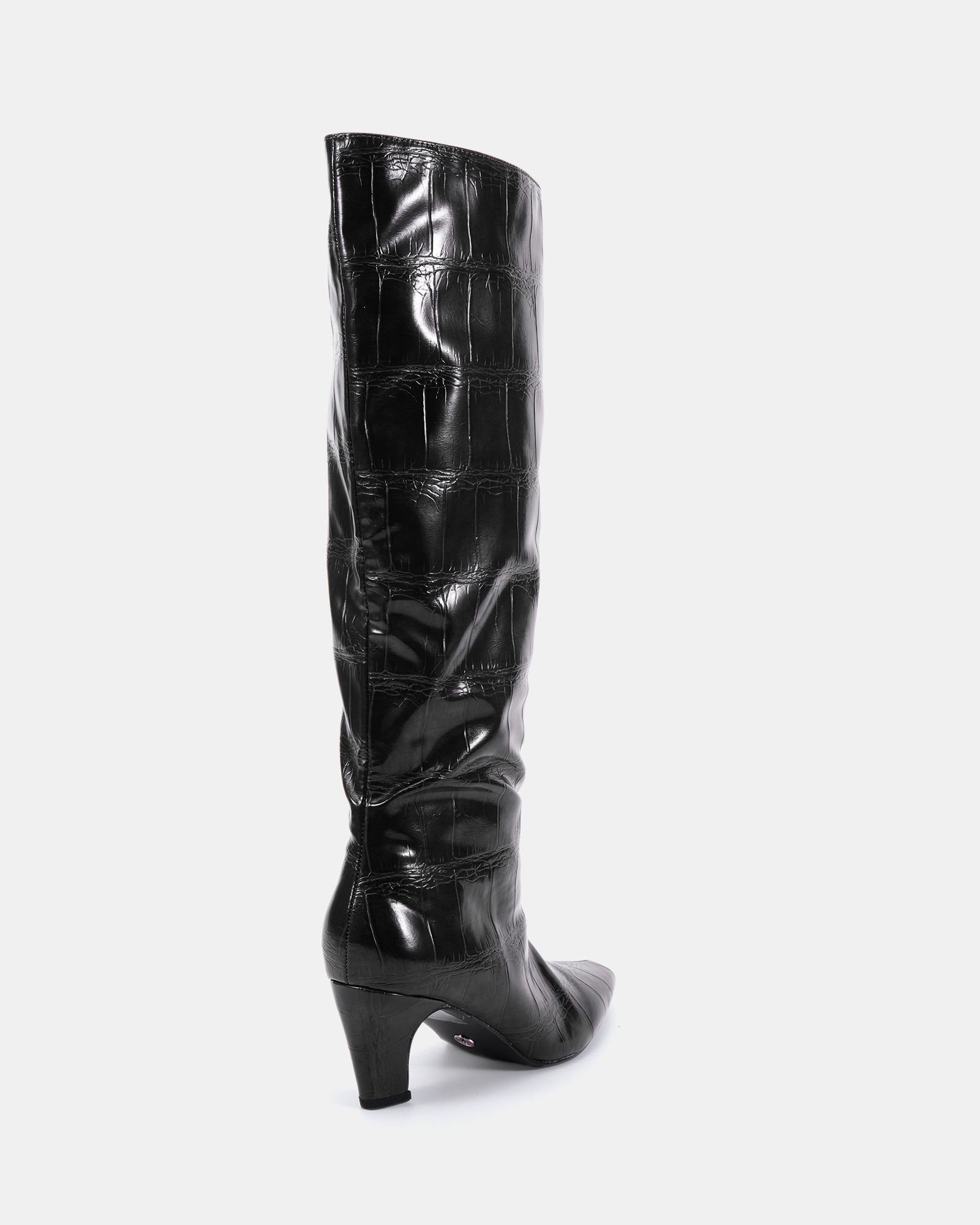 GRACELYN Black Curved Mid Heel Knee Boot
